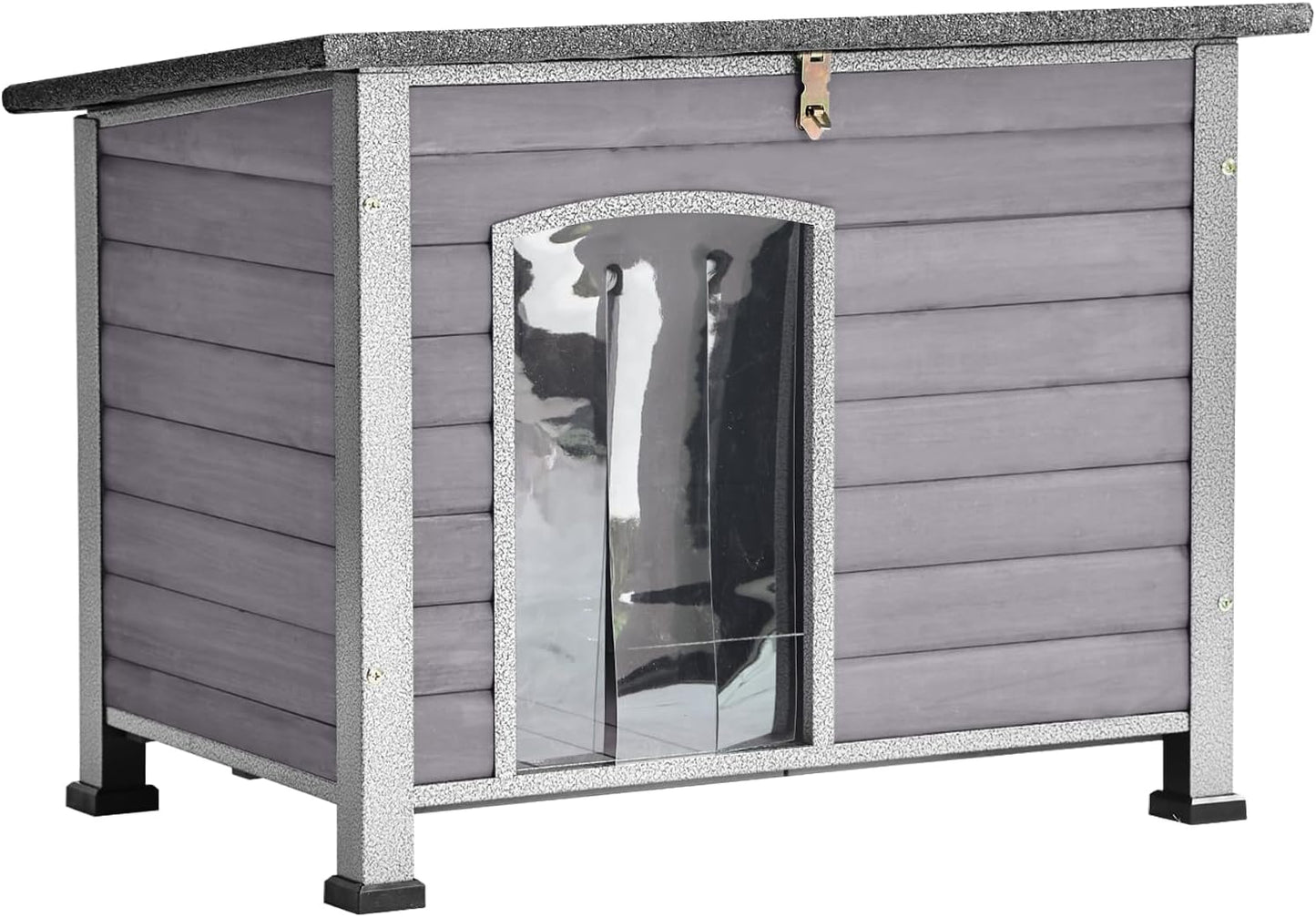 Aivituvin Dog House Outdoor Indoor Weatherproof Dog House for Small & Medium & Large Dogs with Unique All-Around Iron Frame＆Raised Feet（Grey）