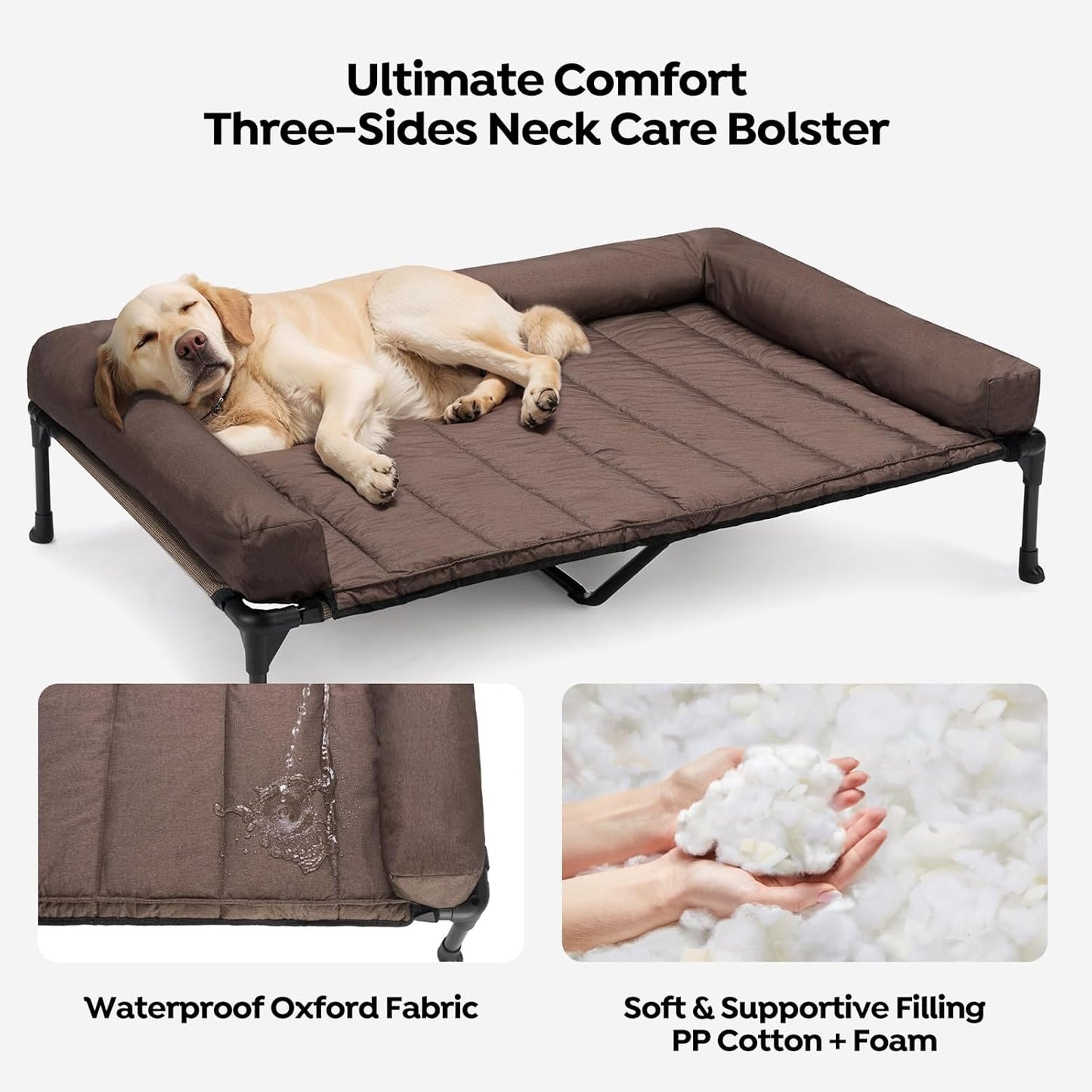 Veehoo Cooling Elevated Dog Bed Add Removable Waterproof Bolster Cushion Mat, Raised Pet Cot with Breathable Teslin Mesh, No-Slip Feet, Dog Sofa Bed for Indoor Outdoor, XLarge, Brown CWC2331B