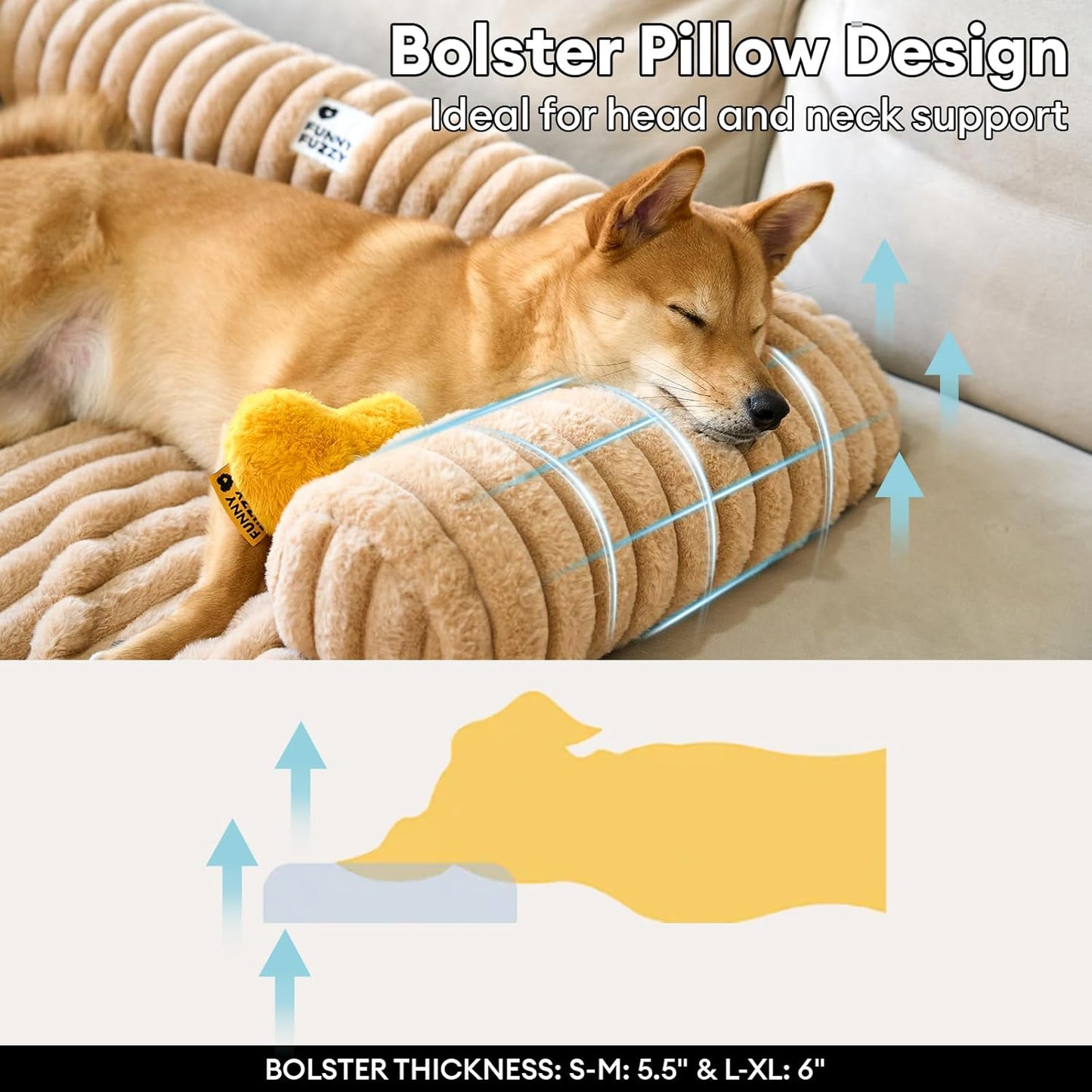 FUNNY FUZZY Pet Couch Cover for Sofa, Calming Dog Bed for Couch, Fluffy Plush Cat Bed Mat for Furniture Protector for Small Dogs and Kitten, 27×24 in, Khaki