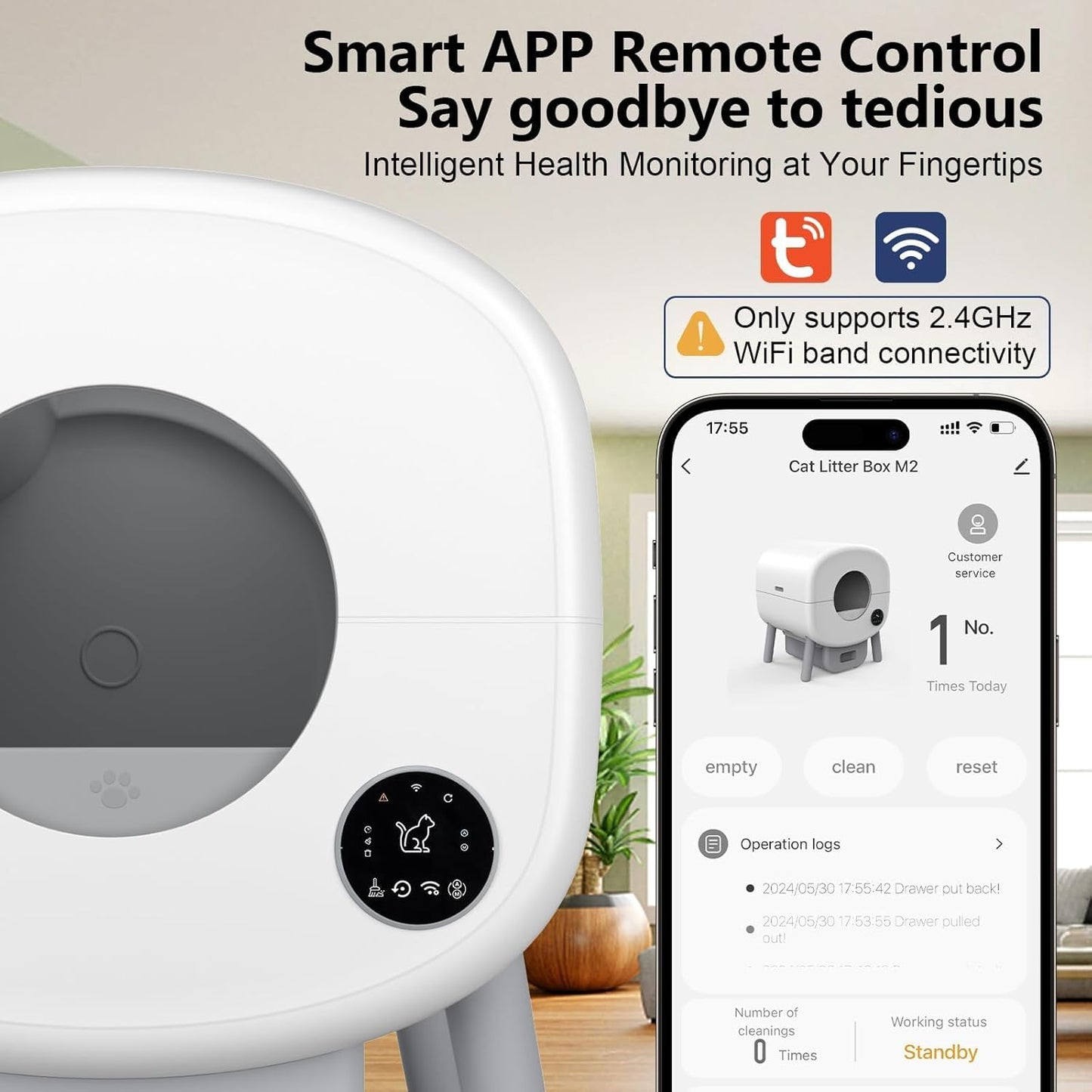 Cumrige Self Cleaning Litter Box, Large Capacity Automatic Cat Litter Box Self Cleaning for Cats, App Control,Safety Protection, 2 Roll Garbage Bags,White & Grey