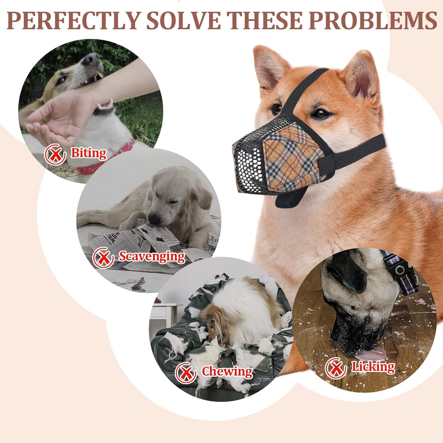 Dog Muzzle for Small Large Dogs - Soft Nylon Basket Muzzle with Adjustable Strap, Breathable Mesh Design Prevents Biting Chewing Licking Eating - Ideal for Training, Grooming & Vet Visits (Yellow, S)