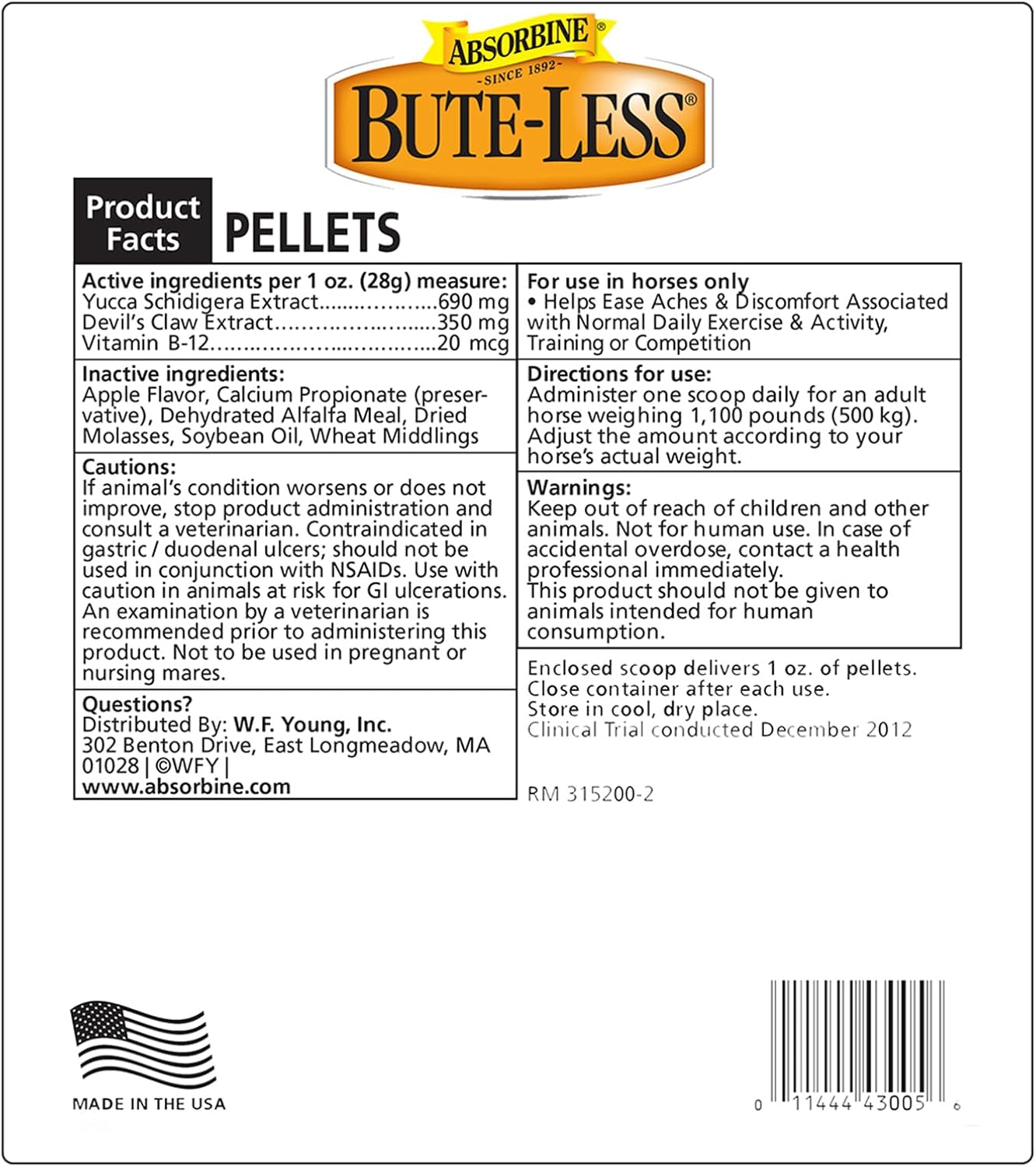 Bute-Less Comfort & Recovery Supplement Pellets, Healthy Inflammatory Response, 2 lb / 32 Day Supply