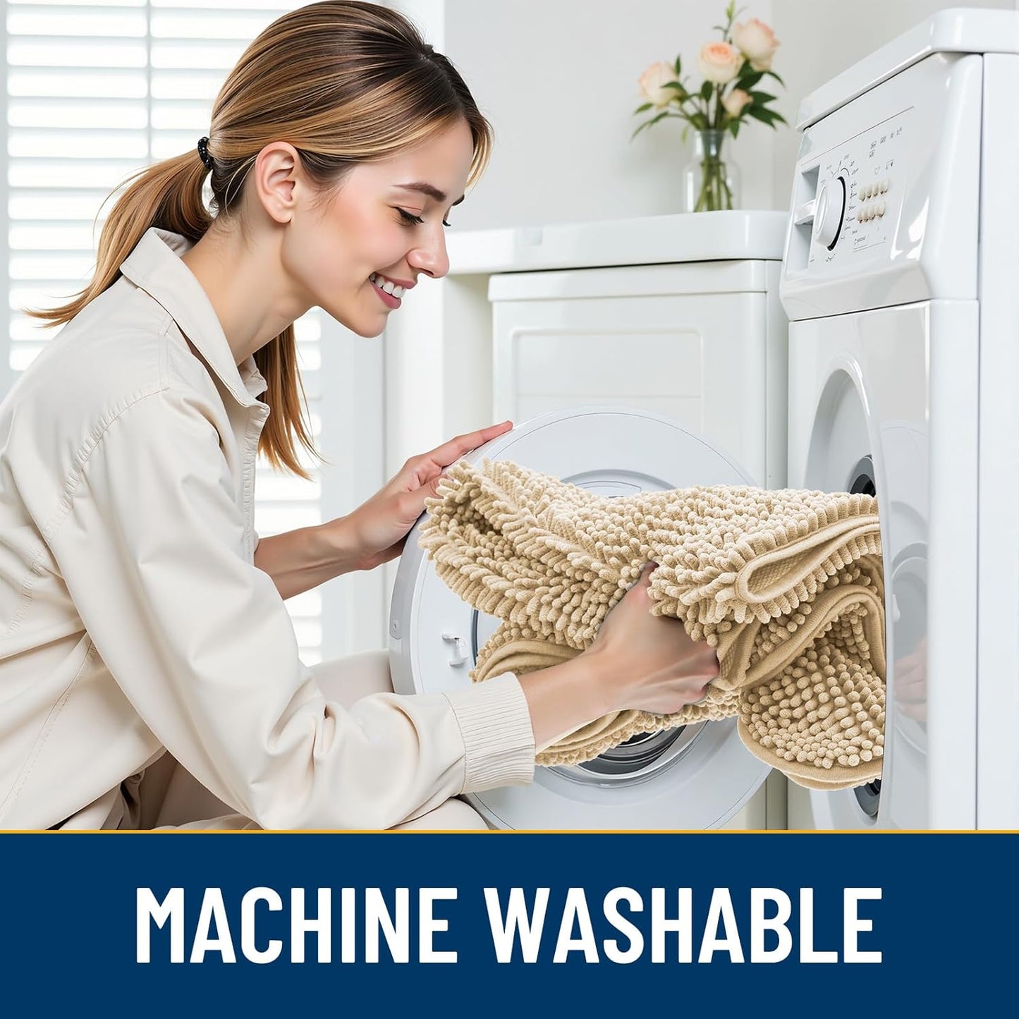 Smiry Dog Door Mat for Muddy Paws 59x35, Absorbs Moisture and Dirt Doormat, Non-Slip Washable Quick Dry Chenille Front Door Mat Indoor Entrance, Entryway Carpet for Inside Floor, Beige