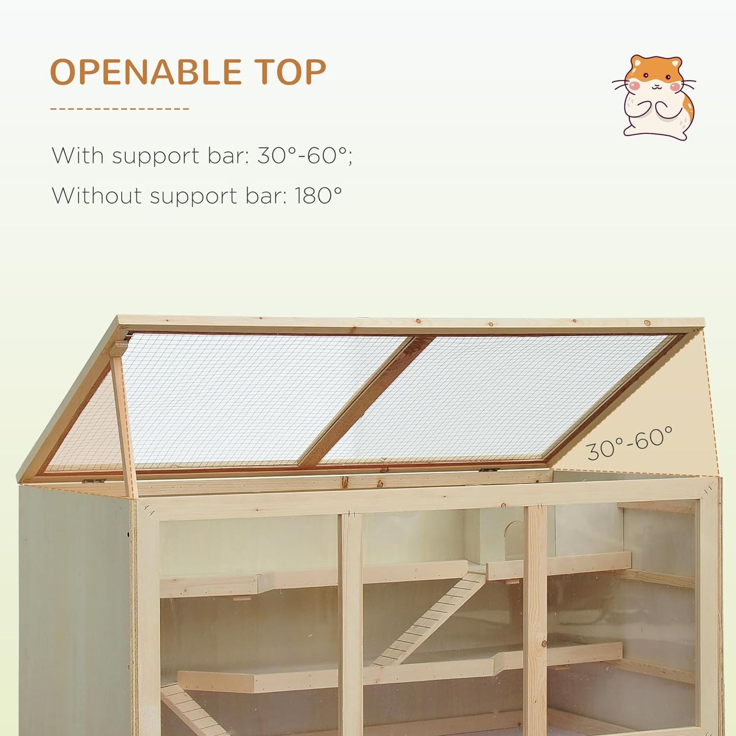 PawHut 45" Extra Large Wooden Hamster Cage, 3-Layer Chewproof Rat Cage with Opening Roof, Hut, Ramps, for Gerbil, Dwarf & Syrian Hamsters, Natural