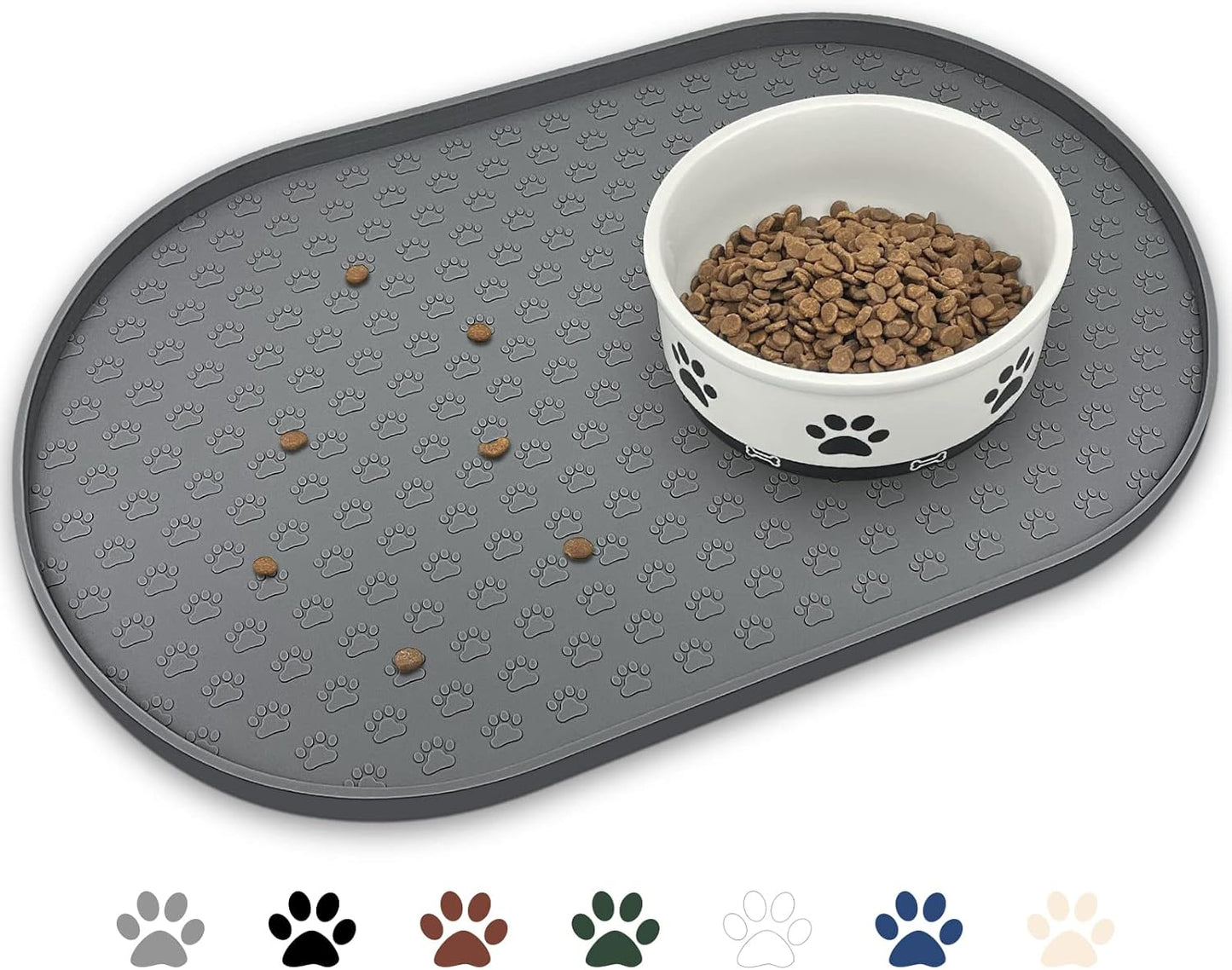 KPWACD Pet Placemat for Dog and Cat, Anti-Slip Waterproof Dogs Feeding Bowl Mat Prevent Food and Water Overflow, Silicone Puppy Dish Mats Suitable for Small Medium Big Pets, Grey, 24" * 16"