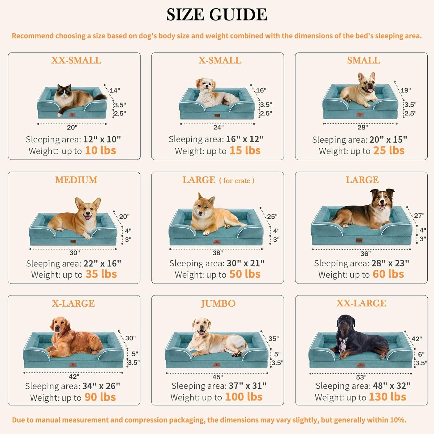 Comfort Expression Jumbo Breed Dog Bed, Orthopedic Beds for Extra Large Dogs, Waterproof Dog Bed, PV Washable Dogs Sofa Beds with Removable Cover & Non-Slip Bottom(Jumbo,Washed Blue)