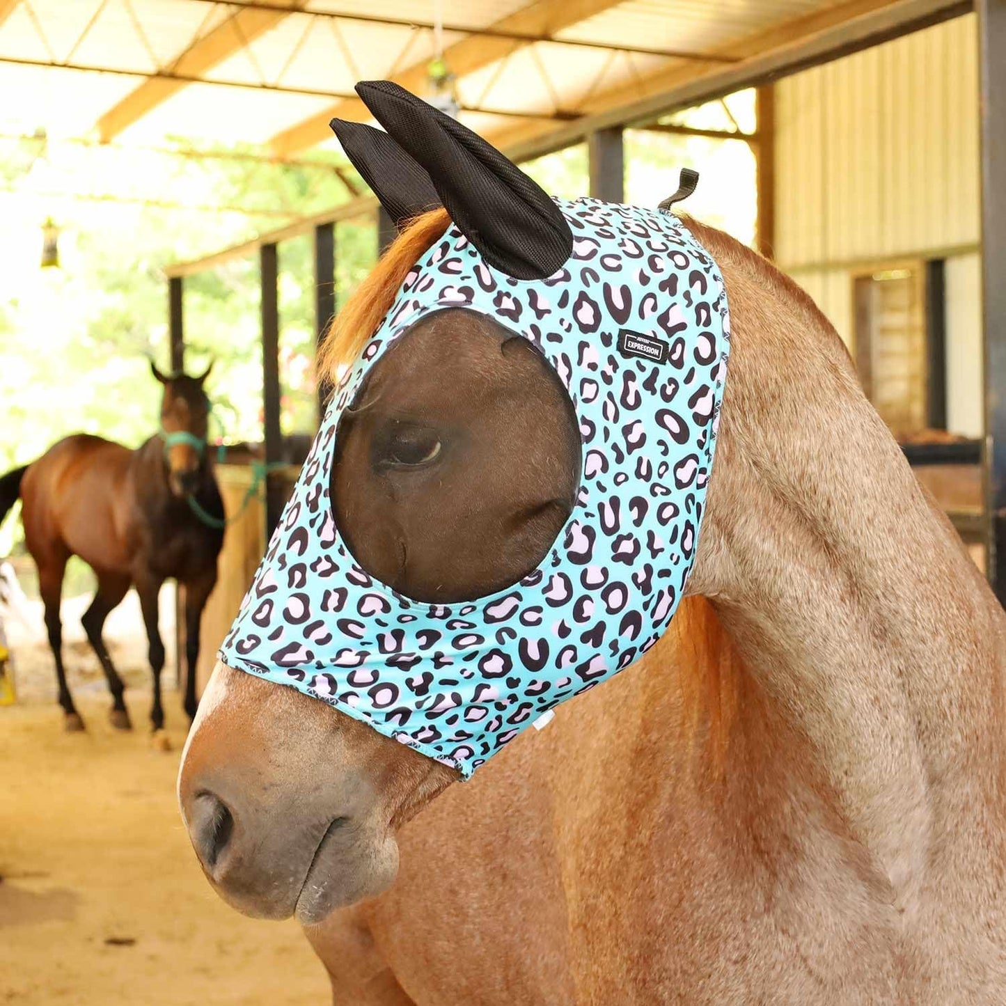 Jeffers Expression Lycra Horse Fly Mask – Full Size, Party Cheetah – Lightweight Stretch Horse Mask with Mesh Eyes & Ears, Breathable Lycra Mask for Horses, Equine Summer Apparel & Gear