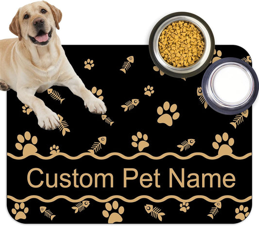 Personalized Dog Cat Feeding Mat Custom Pet Food Mat Waterproof Non-Slip Customized Puppy Name Photo Placemat Dish Rug Floor Protector Gifts for Pets Lover Pattern 1