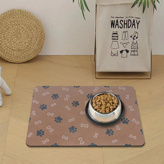 Pet Cat Dog Food Mat Non Slip Mat for Dog Water Bowl Mat Quick Dry Absorbent Cat Feeding Mat, 18.1 * 11.8 in, Brown