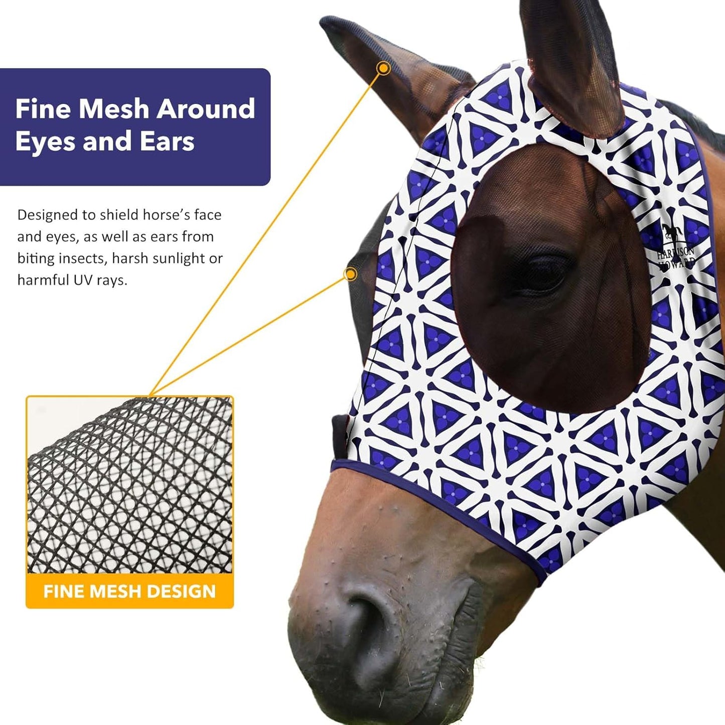 Harrison Howard Super Comfort Stretchy Fly Mask Large Eye Space with UV Protection Soft on Skin with Breathability Magic Prism Cob (Medium)