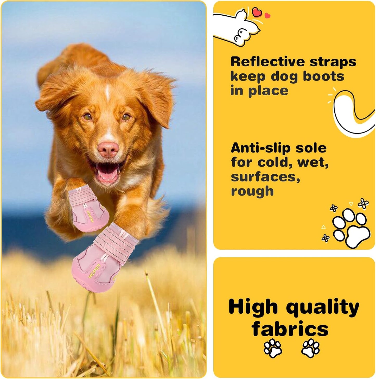 Hcpet Dog Shoes, Dog Boots for Large Dogs, Breathable Dog Booties Paw Protector for Summer Hot Pavement, Winter Snowy Day, Outdoor Walking, Indoor Hardfloors Anti Slip Sole Pink Size 8