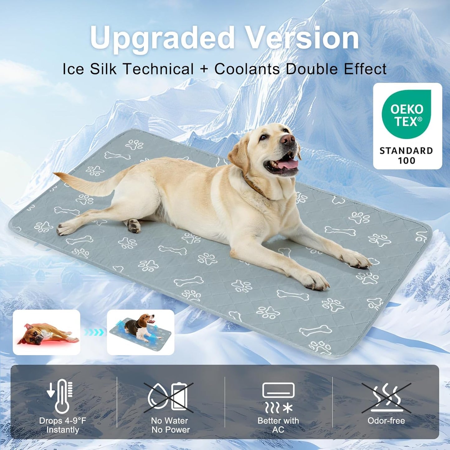 BEAUTYZOO Upgraded Dog Self Cooling Mat Ice Silk Chill Pads for Small Medium Large Dogs Q-MAX＞0.43- Summer Reusable Pet Training Pad - Absorbent Non-Slip Cool Mat for Kennels, Crates, Beds, 28" x 47"