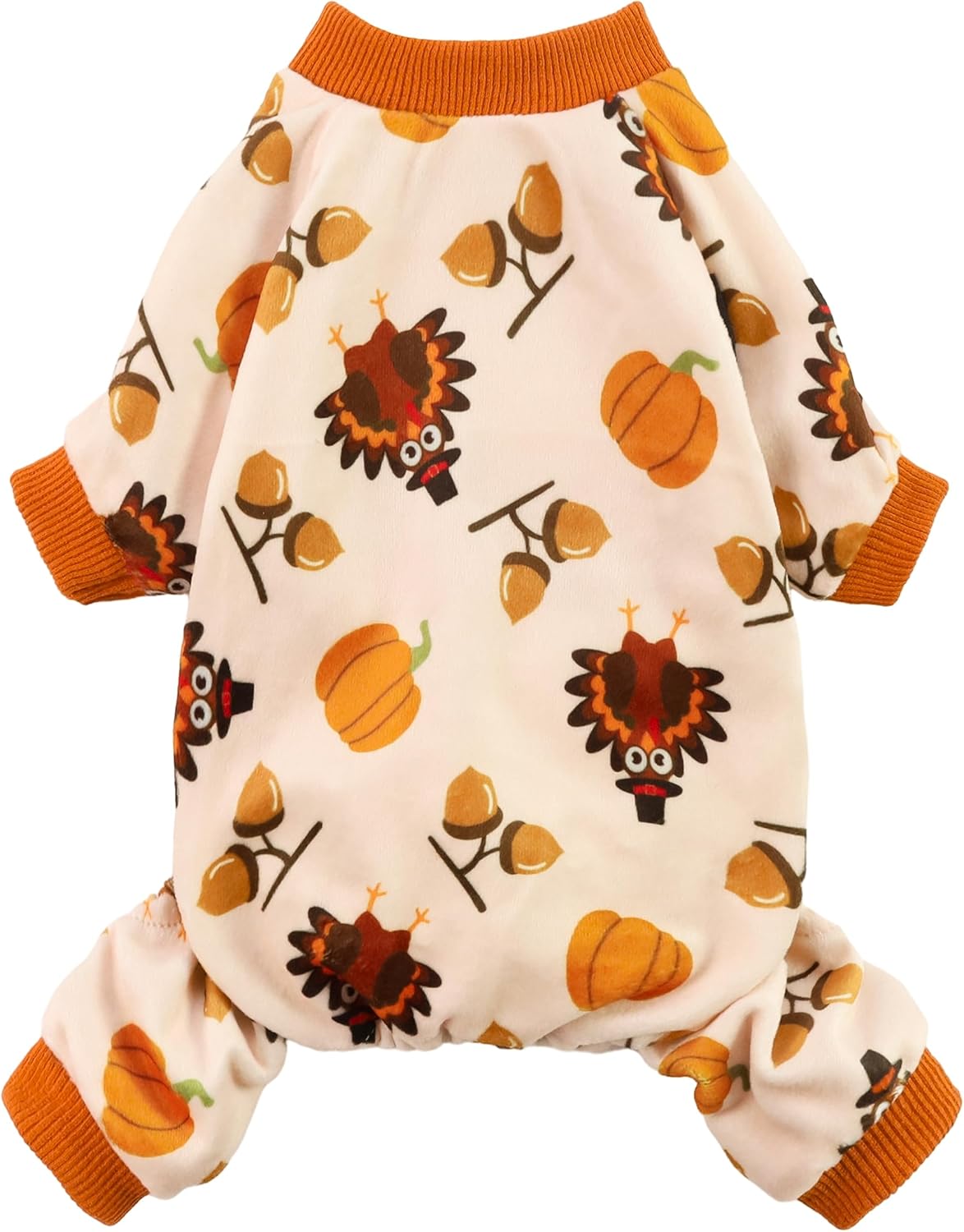 Fitwarm Thanksgiving Turkey Dog Pajamas, Funny Dog Winter Clothes for Small Dogs Girl Boy, Pet Jumpsuit, Cat Onesie with Feet, Lightweight Velvet, Orange, Large