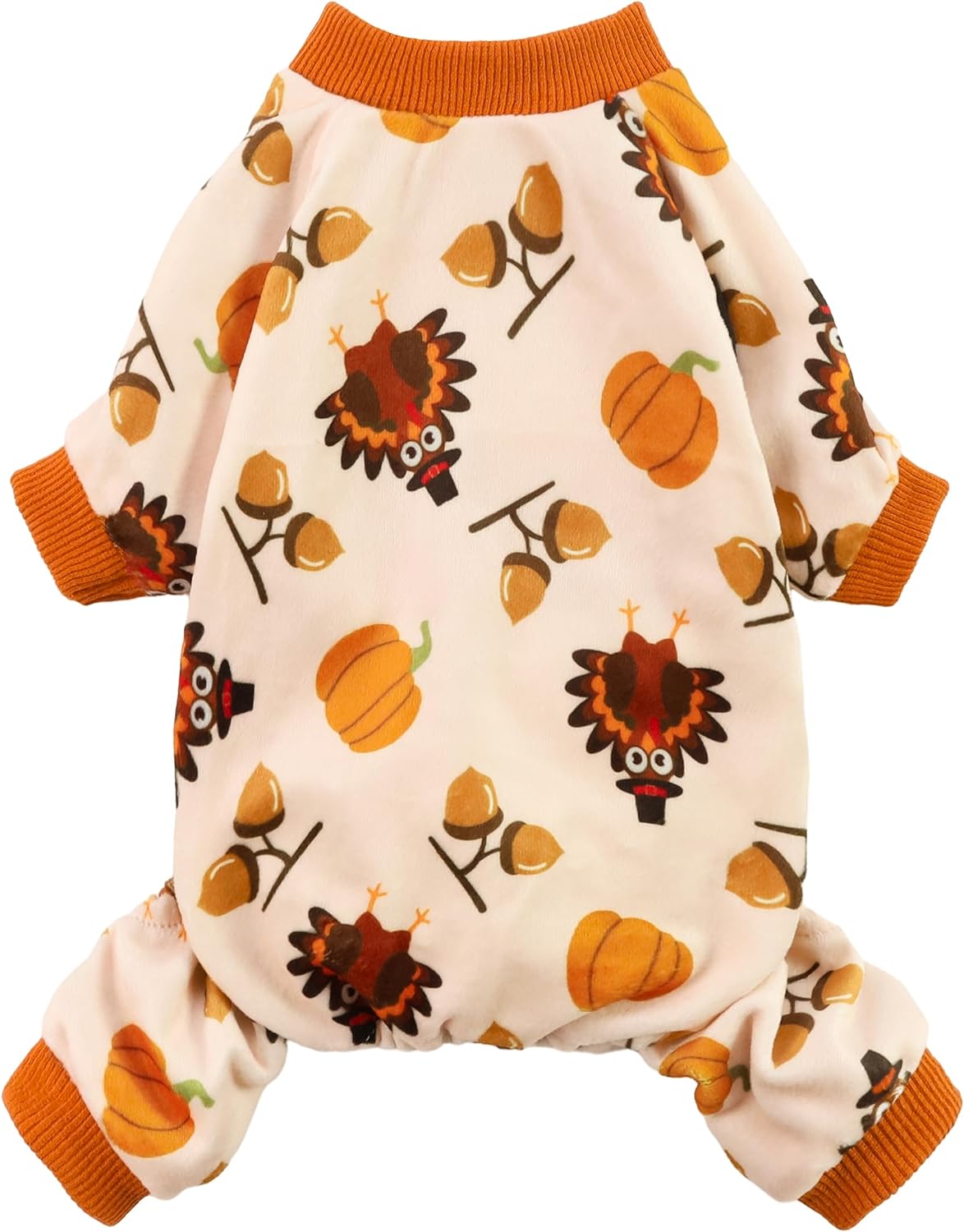 Fitwarm Thanksgiving Turkey Dog Pajamas, Funny Dog Winter Clothes for Small Dogs Girl Boy, Pet Jumpsuit, Cat Onesie with Feet, Lightweight Velvet, Orange, Small