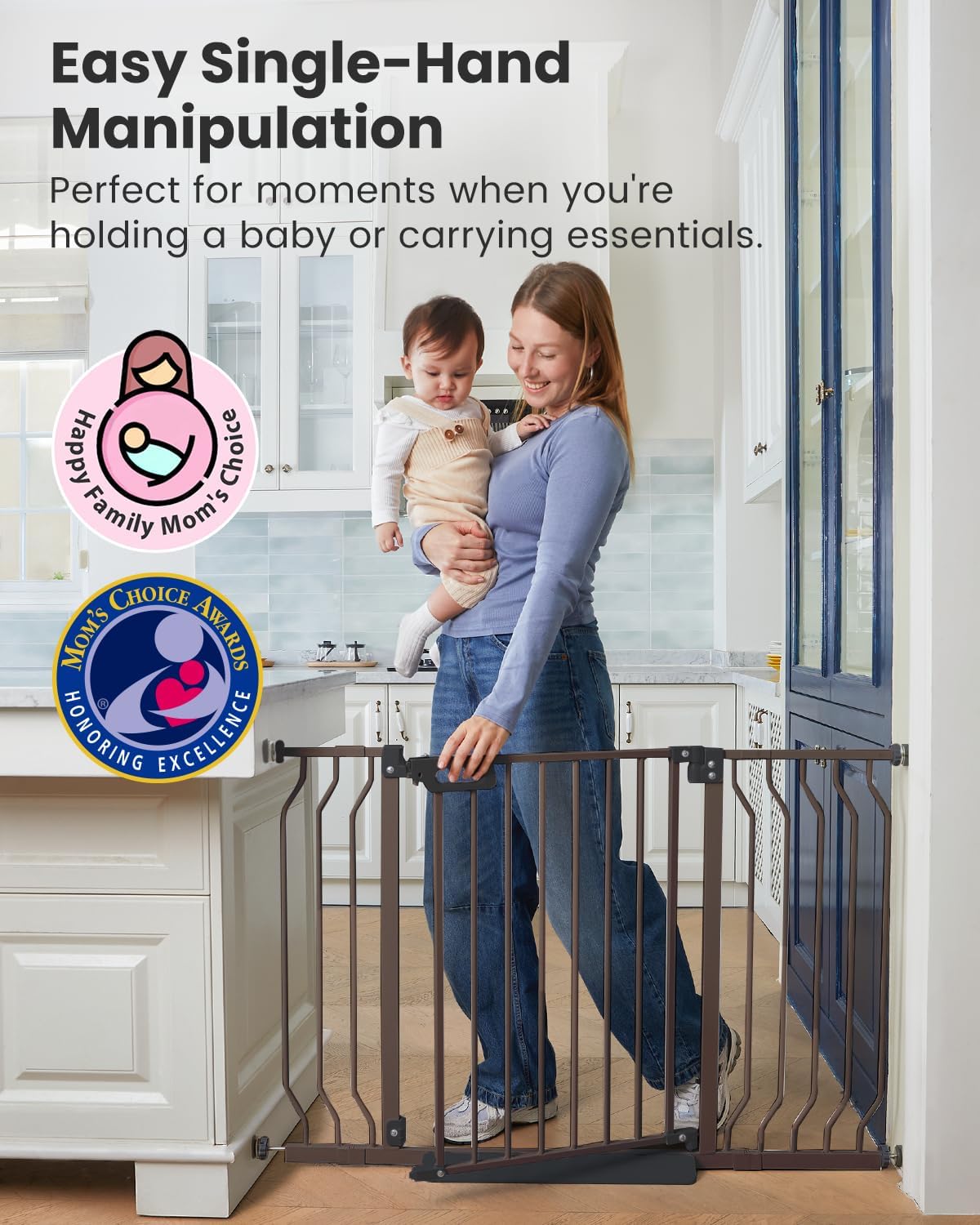 Mom's Choice-GROWNSY Baby Gate for Stairs, 29"-43" Pressure Mounted Pet Gate for Doorways-Auto Close Dog Gate for The House-Easy Installation & Walk Thru Wide Safety Gate