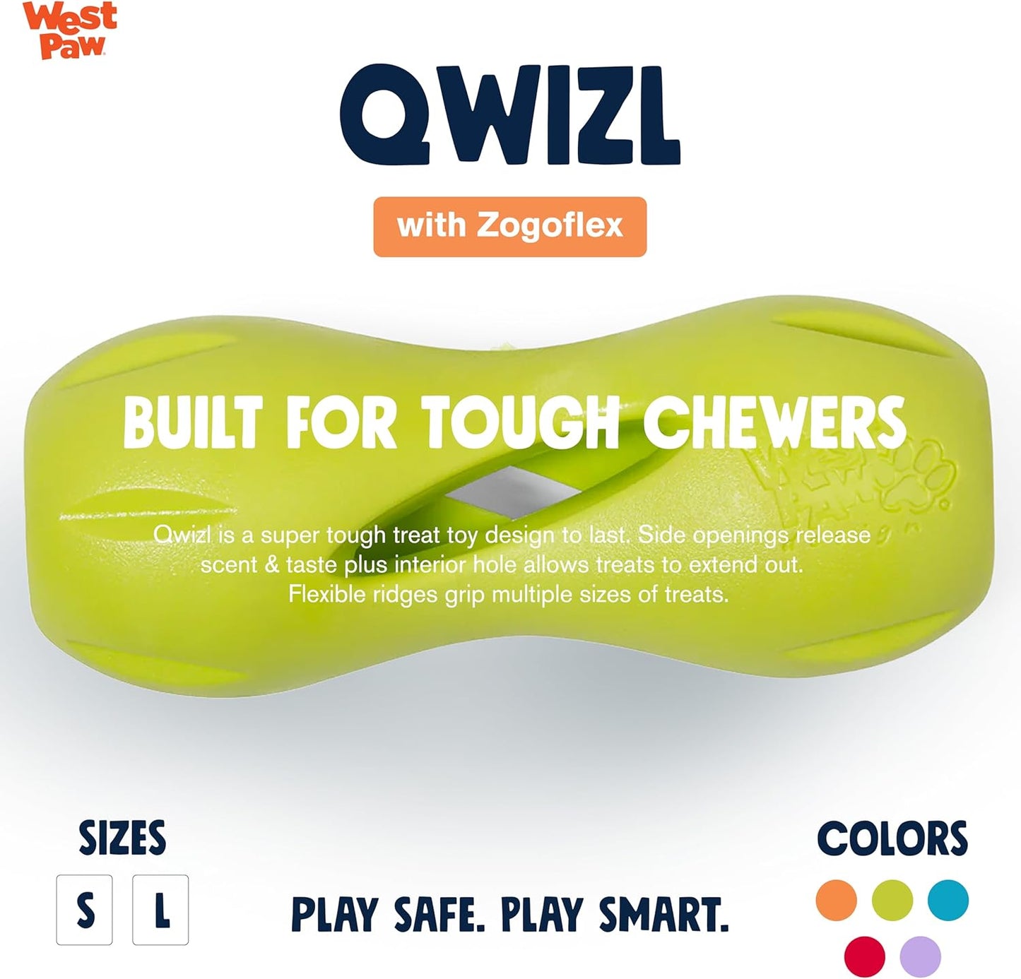 West Paw Zogoflex Qwizl Dog Puzzle Treat Toy – Interactive Chew Toy for Dogs – Dispenses Pet Treats – Brightly-Colored Dog Enrichment Toy for Aggressive Chewers, Fetch, Catch, Small 5.5", Granny Smith