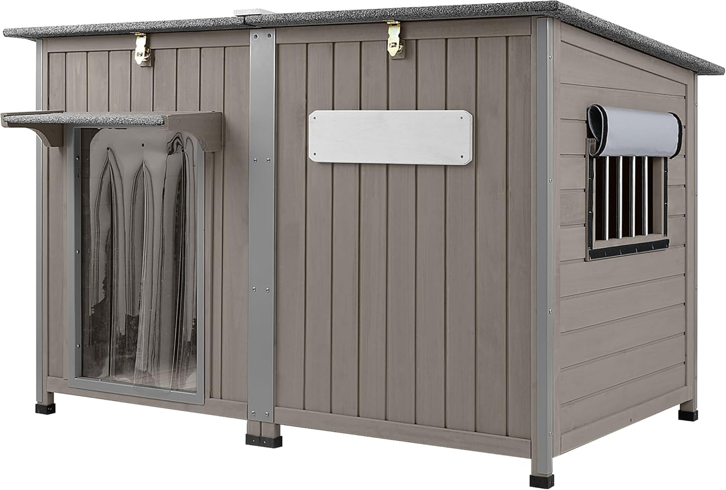 55" Extra Large Outdoor Dog House Weatherproof Wooden Doghouse Indoor for Large Breed Dogs with Anti Bite Frames with Window,10 Elevated Feet, Reinforced Bottom for Pet Up to 220LBS