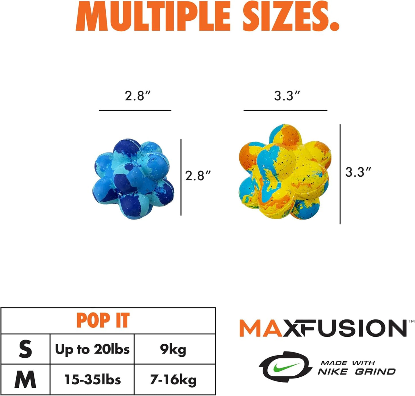 Max Fusion with Nike Grind, Arlee Pop It Dog Toy, Chew Toy for Play, Fetch, Tug, M