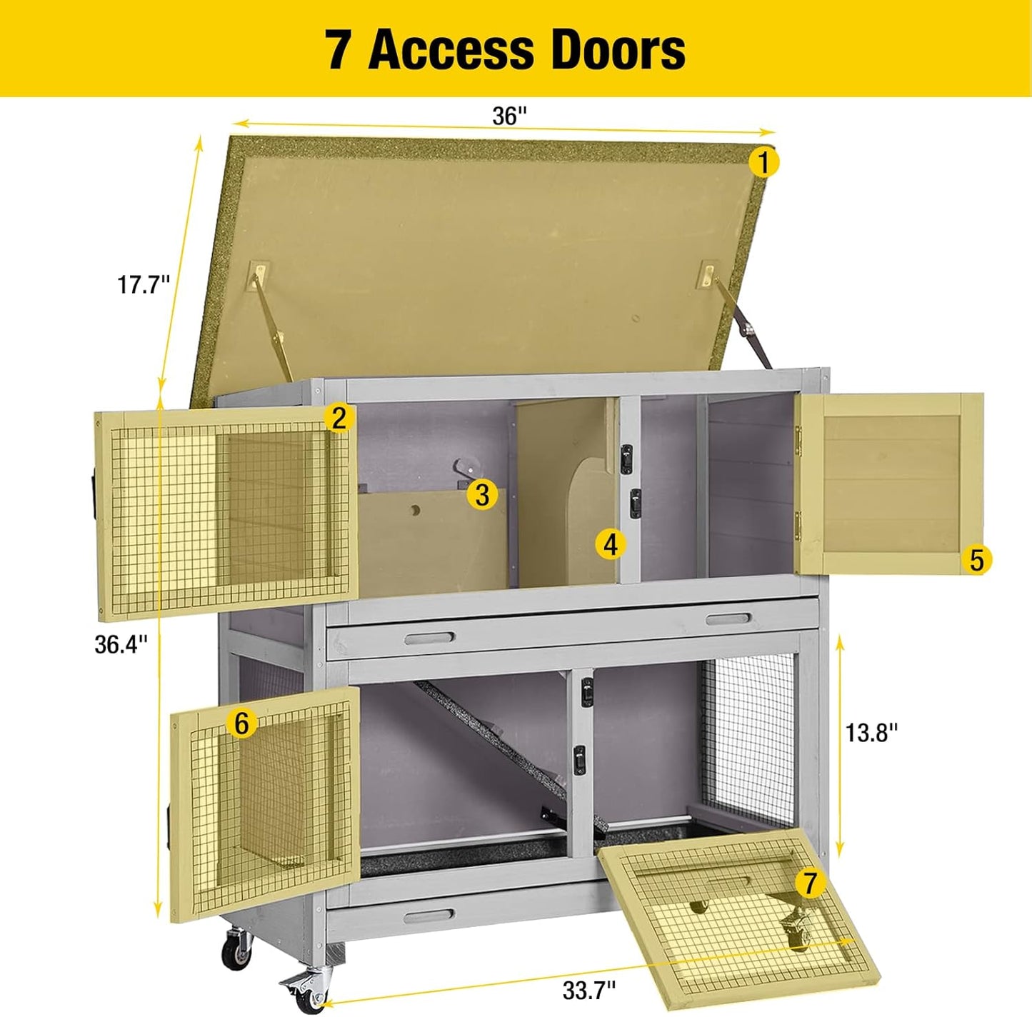 Aivituvin 2-Tier Rabbit Hutch with Tarp Door and Wheels Bunny Cage Indoor Outdoor Guinea Pig Cage Expandable with Pet Playpen 36" L, Grey