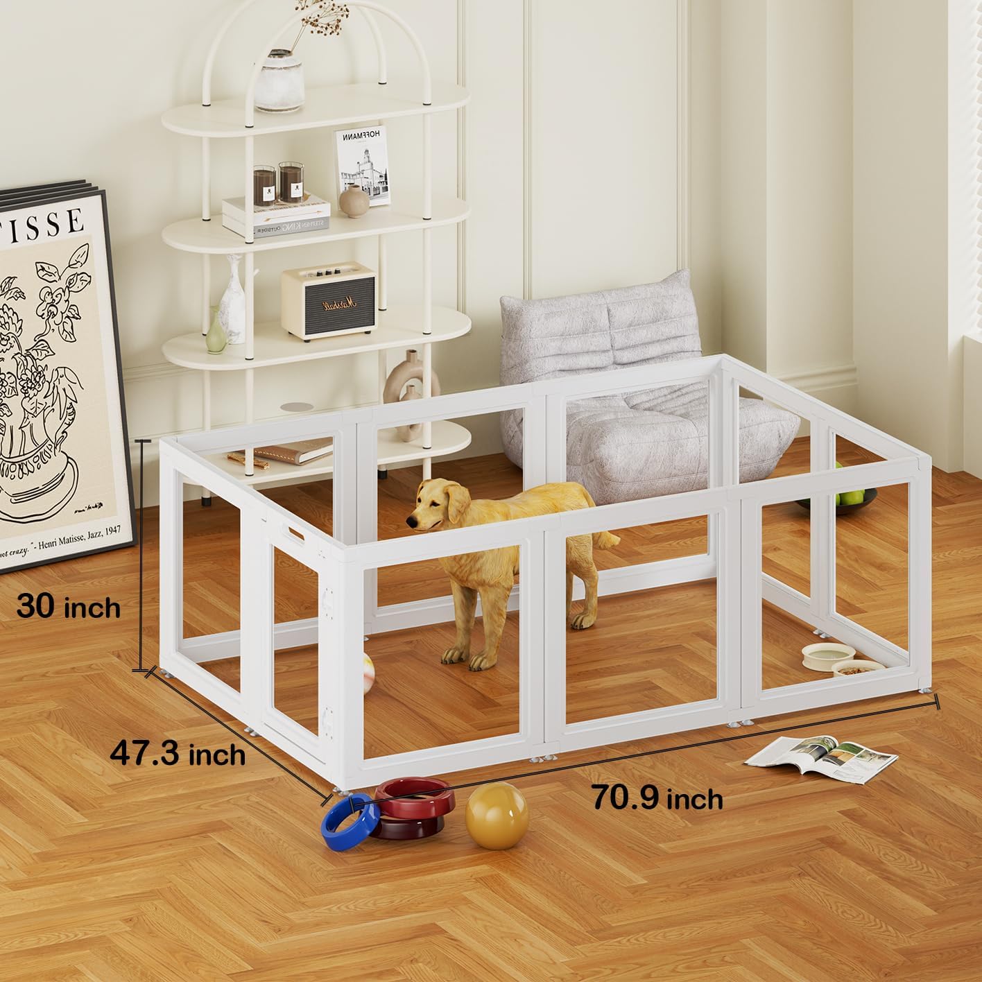 Clear Acrylic Dog Playpen Transparent Dog Playpen Indoor, Easy Assemble Clear Pet Pen for Puppy Bunny Cat Pig, Sturdy & Easy Cleaning Plastic Dog Puppy Fence (30" H, 10PCS)