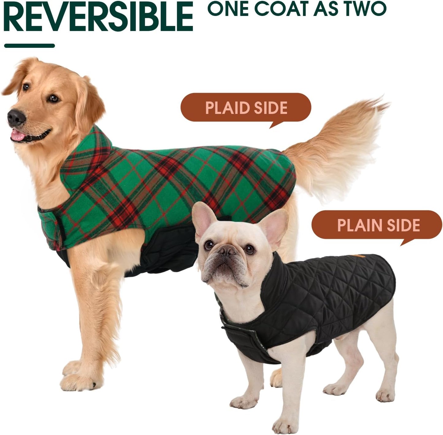 Kuoser Warm Dog Coat, Waterproof Dog Coats for X-Small Dogs, Adjustable Durable Doggie Winter Jacket Reversible Cozy Puppy Cold Weather Apparel from Small to Large Breed, Christmas Green XS