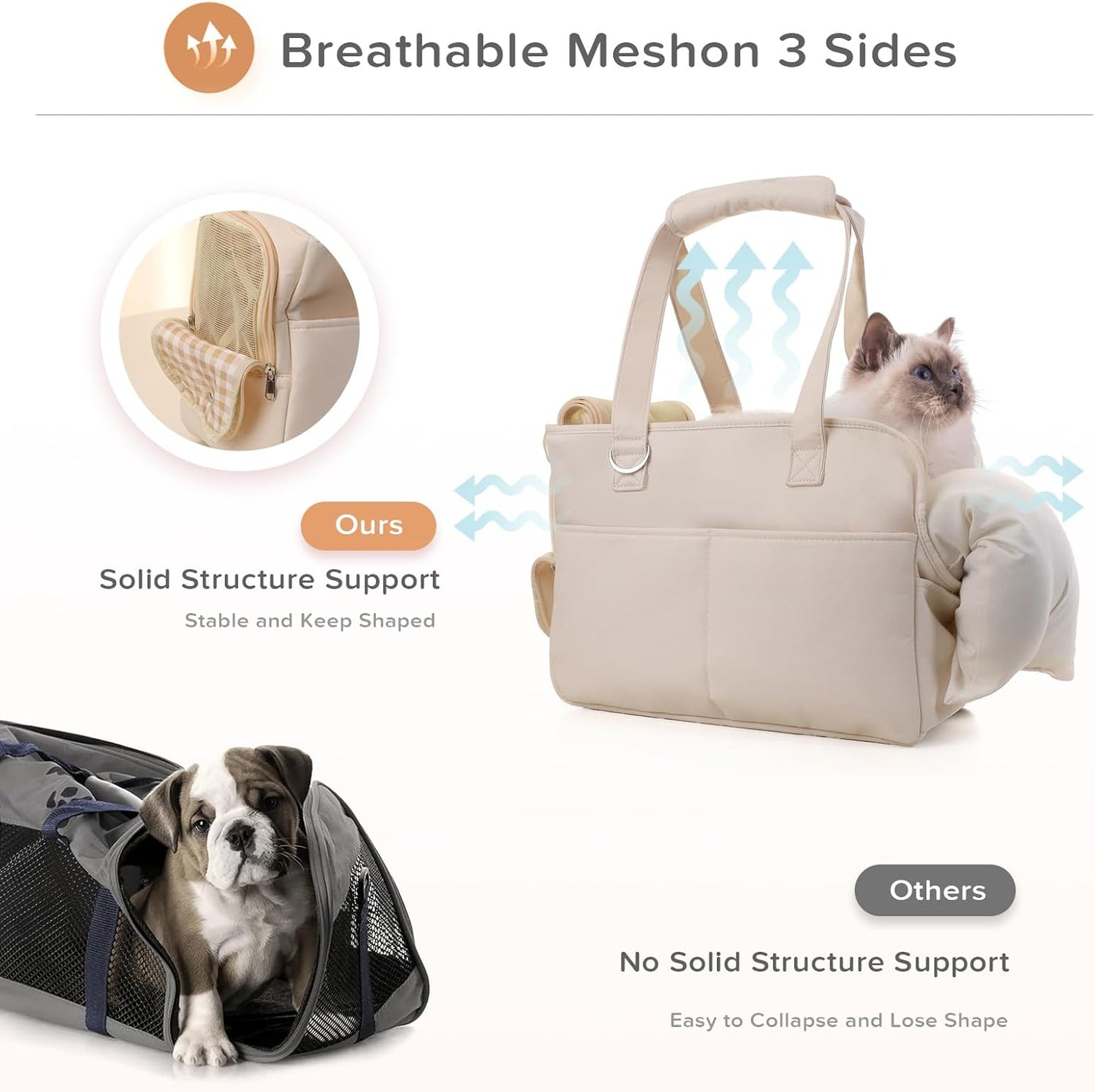 Dog Carriers for Small Dogs, Soft Sided Folding Small Dog Carrier for Dogs Medium Cats Puppies up to 13 Lbs, Washable Breathable Puppy Carrie Carrier for Outdoor Travel (Small Beige)