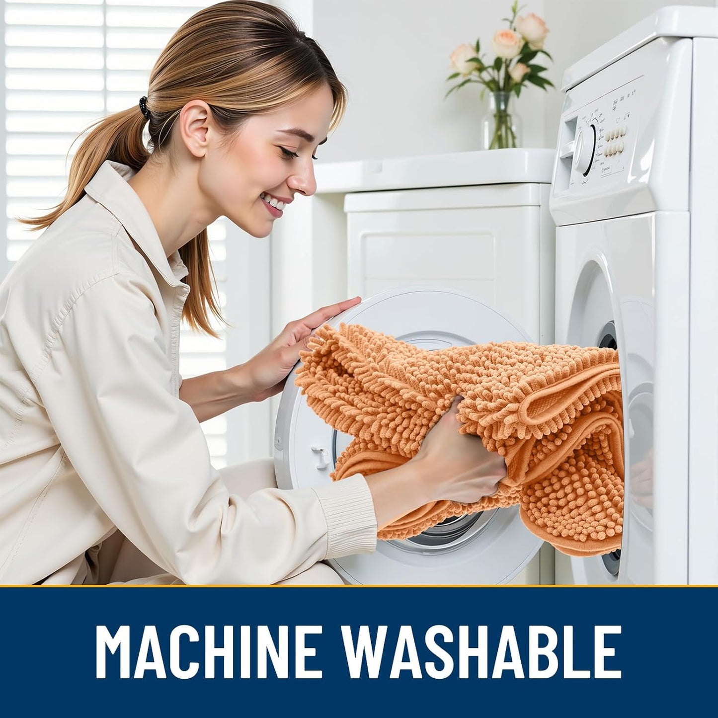 Smiry Dog Door Mat for Muddy Paws 30x20, Absorbs Moisture and Dirt Doormat, Non-Slip Washable Quick Dry Chenille Front Door Mat Indoor Entrance, Entryway Carpet for Inside Floor, Orange