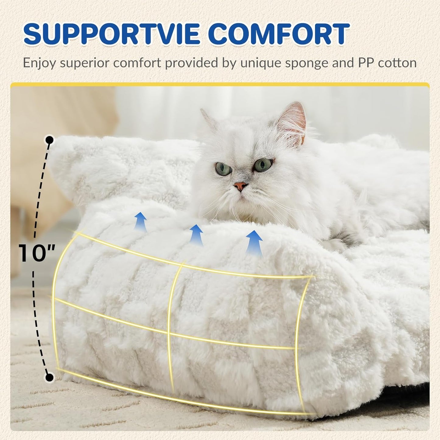 Cat Bed Cats Couch for Puppy and Kitten, Fluffy Pet Couch Small Dog Sofa Bed, Supportive Cat Sofa for Indoor Cats, Washable Cover & Non-Slip, 26 inch, White
