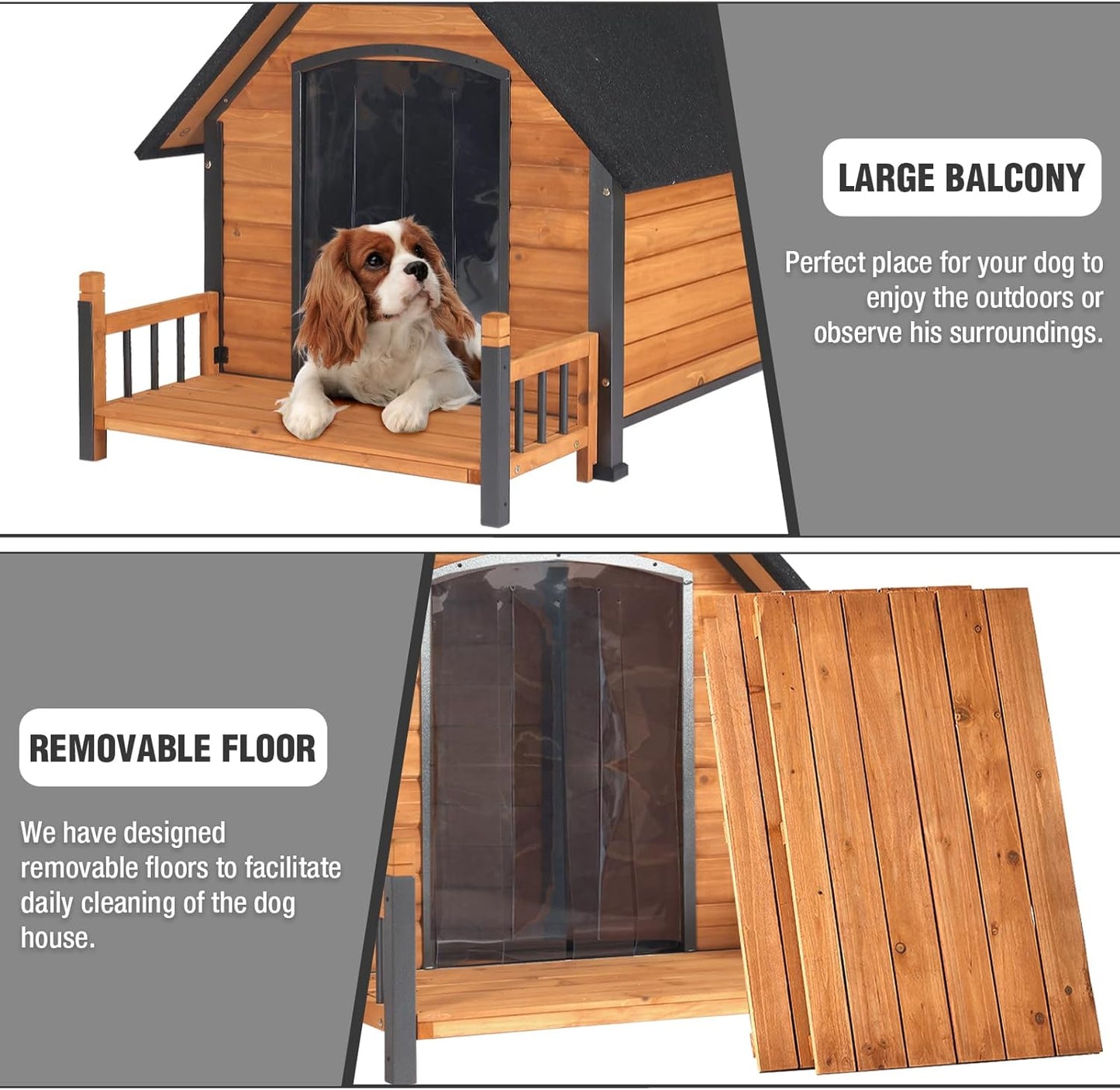 Large Dog House Outdoor Insulated Weatherproof Dog Kennel with Insulated Liner, Dog Shelter for Large Breed with Anti-Chewing Iron Fram and Porch (Brown, 50.9" D x 37.4" W x 37.2" H)