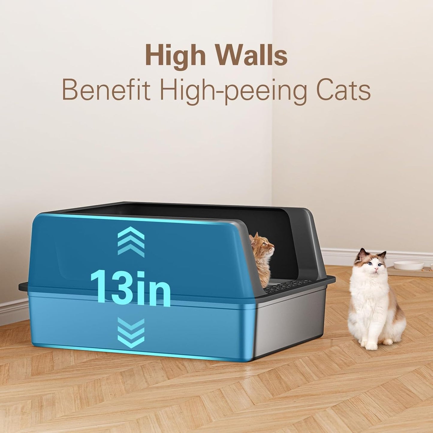 Zarler XXL Stainless Steel Litter Box, Extra Large Cat Litter Boxes 27.8" L x 20" W x 12.9" H, Metal Litter Box with Lid for Multiple Cats, High Sided, Non-Sticky, Anti-Urine Leakage (Grey)