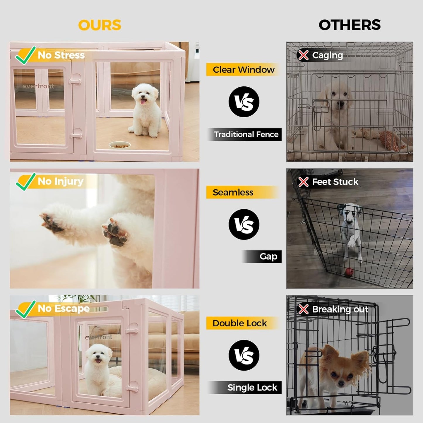 Clear Acrylic Plastic Dog Playpen - Clear Dog Play Pen - Easy Assemble Acrylic Dog Playpen - Puppy Playpen, Cat Playpen, Small Animal Playpen, Dog Play Pen Indoors (Pink-23.6" H, 10PCS)