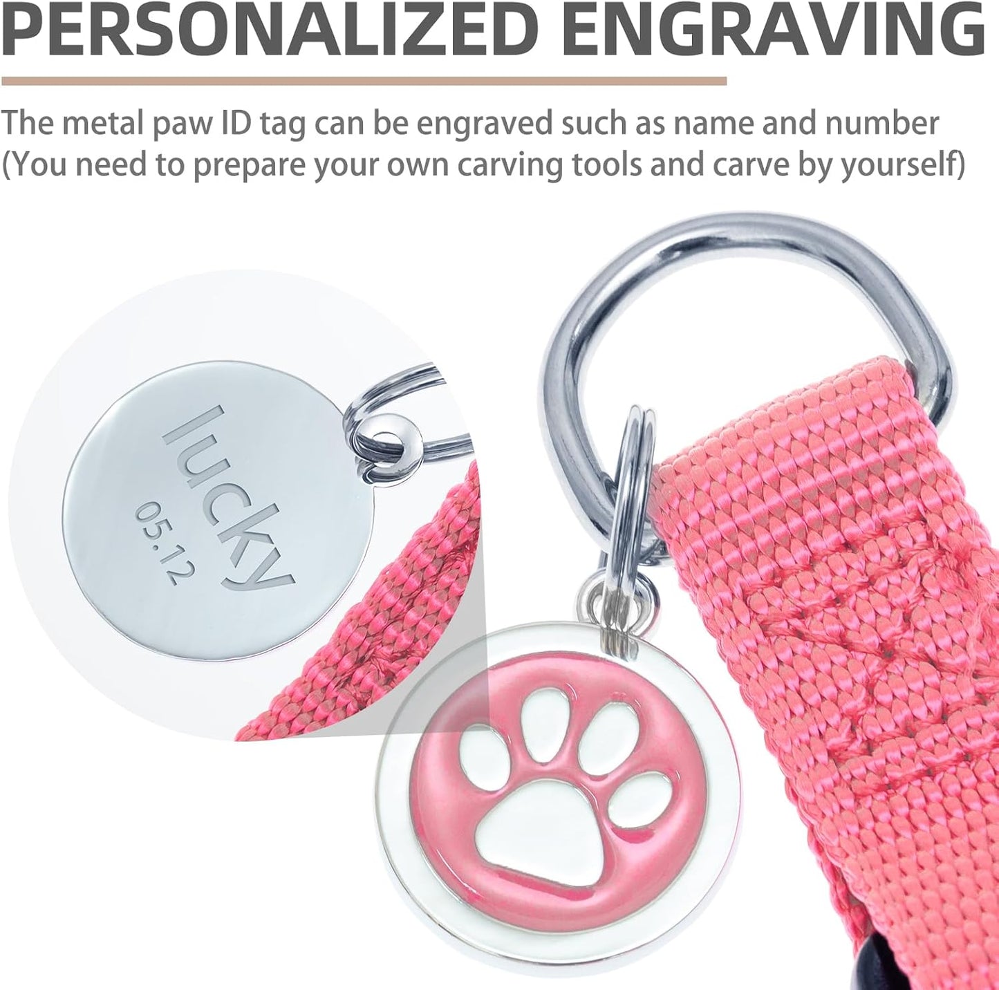 PUPTECK No Pull Dog Harness Soft Adjustable Basic Nylon Step in Puppy Vest Outdoor Walking with ID Tag and A-ir Tag Case, Fuchsia, M