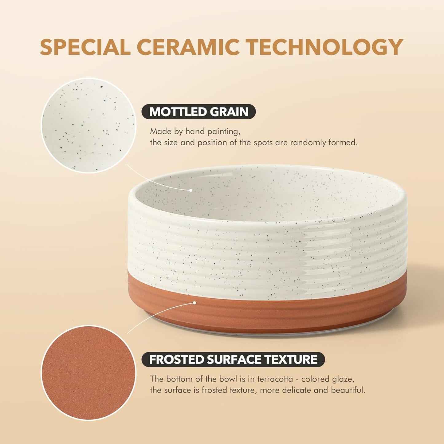 Ceramic 6.1inch Raised Dog and Cat Bowl Set, 2 Heights Elevated Wooden Stand for Small Breed Dogs, Weighted Pet Food and Water Dishes(6.1'',28.7oz, Vanilla White)