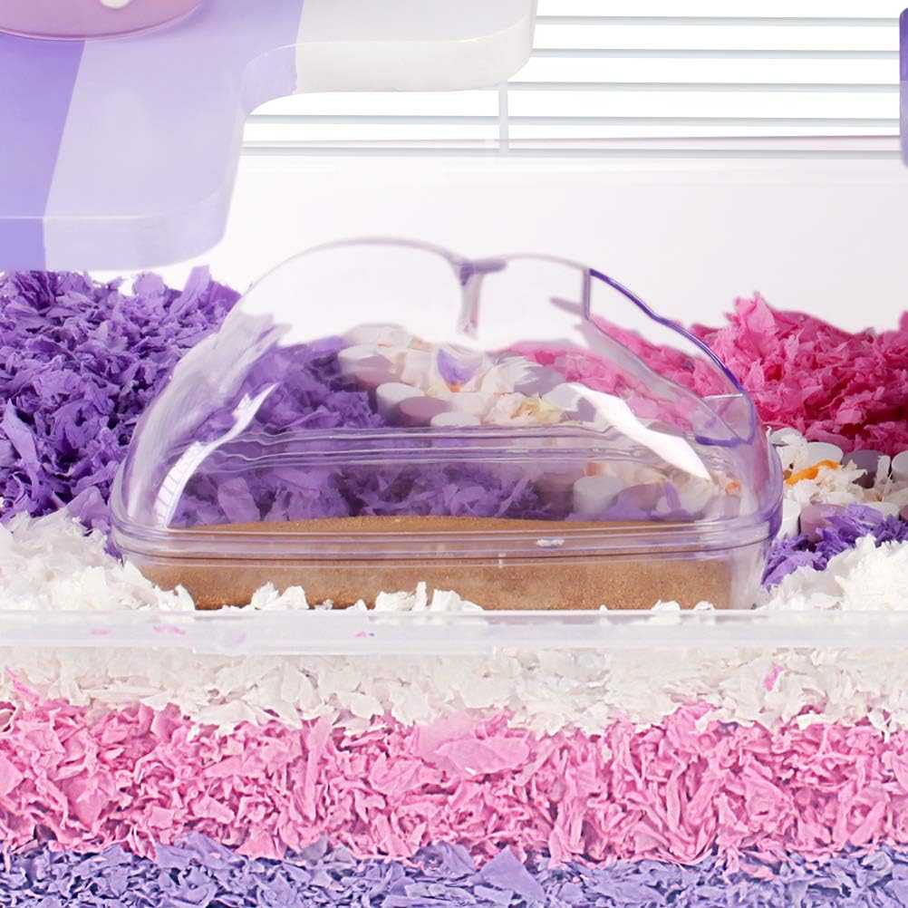 BUCATSTATE Sand Bath Container for Hamster Transparent Toilet with Scoop Set Dust Bath Sandbox Cage Accessories for Small Animals(Purple, Large)