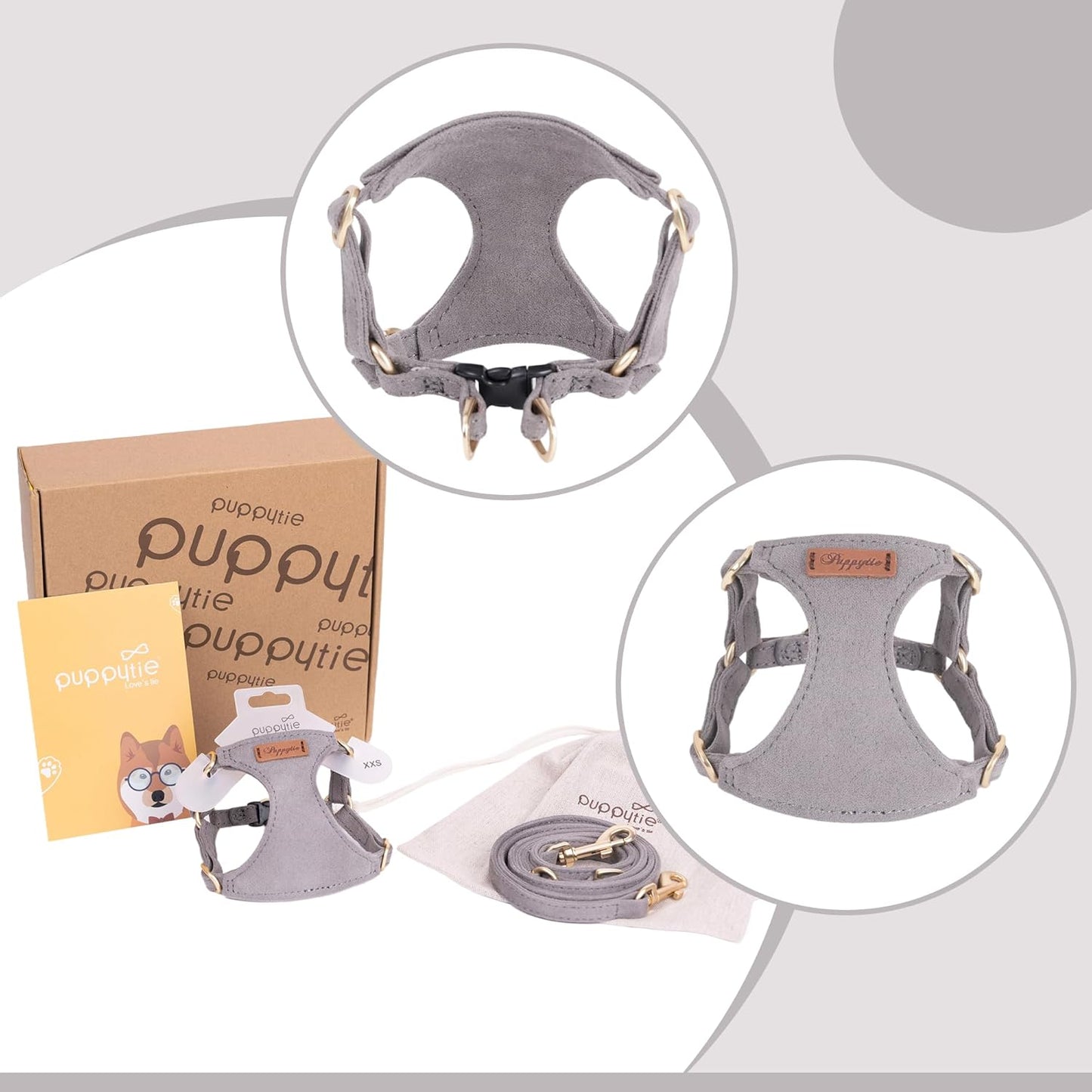 Puppytie No Pull Small Dog Harness with Multifunction Dog Leash,Lightweight Soft Adjustable No Choke Escape Proof Pet Harness Vest Pet Harness Vest,Silver Grey,S