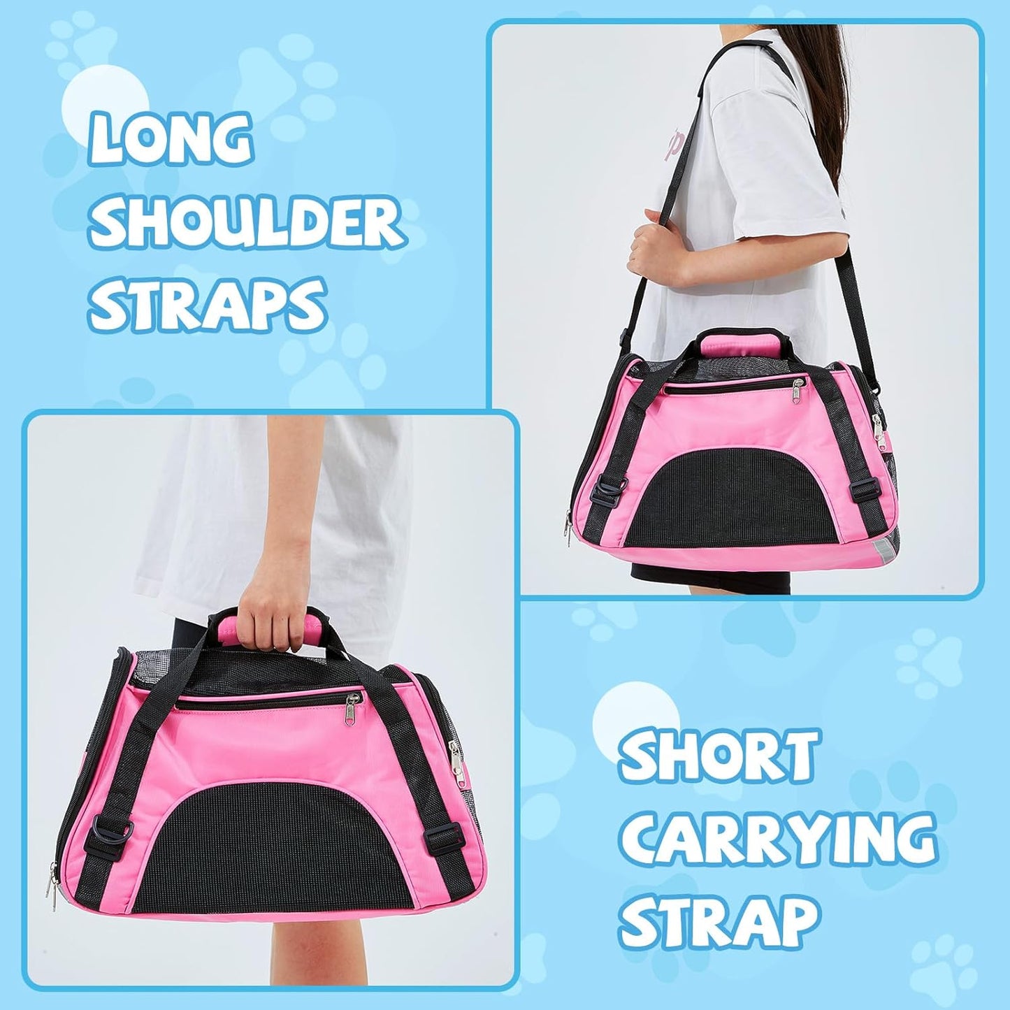 Sweetude 4 Pcs Cat Carrier Soft-Sided Pet Carrying Bag for Cat Under 13 Lbs, 16.9 x 11x 7.5 Inch, Portable Foldable Comfortable Bag for Small Pet Travel(Rose Red, Blue)