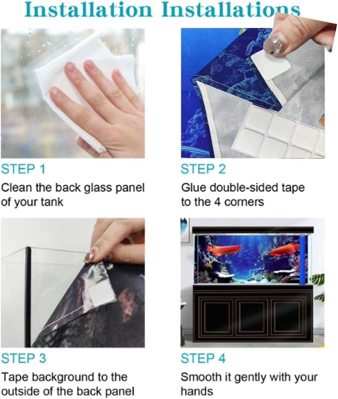 60X24IN Natural Undersea Aquarium Background, Undersea Beach Fish Tank Background, with 8 EVA Double-Sided Tape