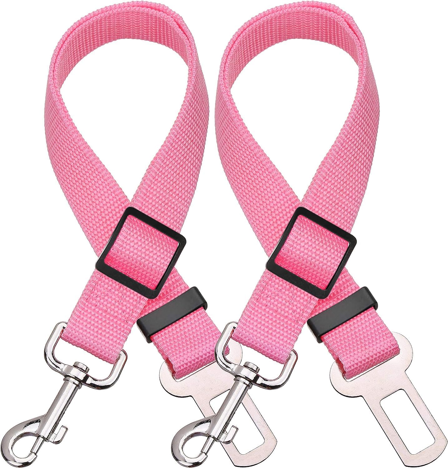 Elisel Elisel 2 Packs Adjustable Length Pet Dog Cat car seat Belt Pet seat Belt Pet Accessories for Dogs Cats and Pets (Pink)