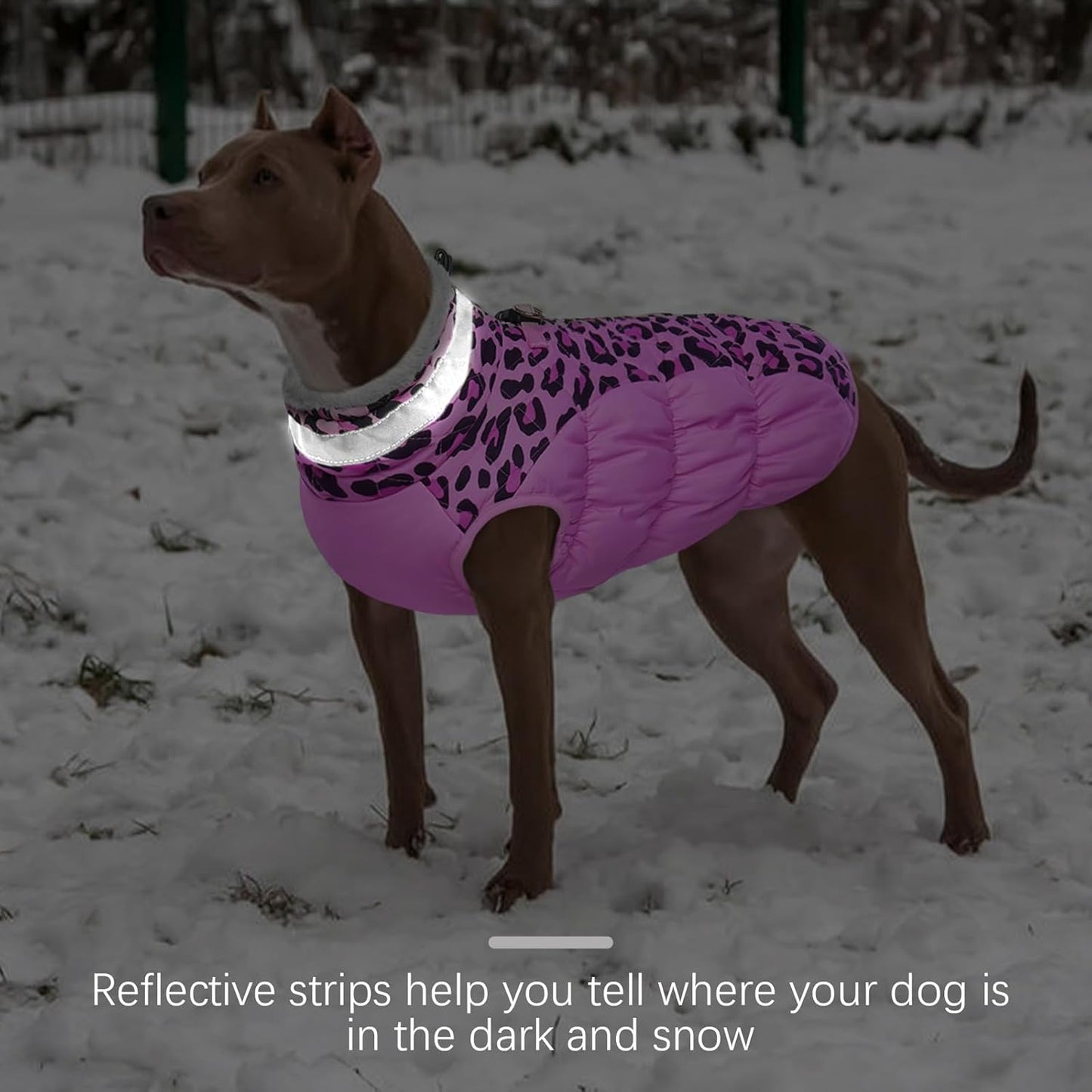 FUAMEY Dog Coat for Small Dogs,Waterproof Dog Winter Jacket with Harness Built in Puppy Cold Weather Coats Reflective Pet Vest with Zipper Warm Fleece Dogs Snowsuit Windproof Pink Leopard XS