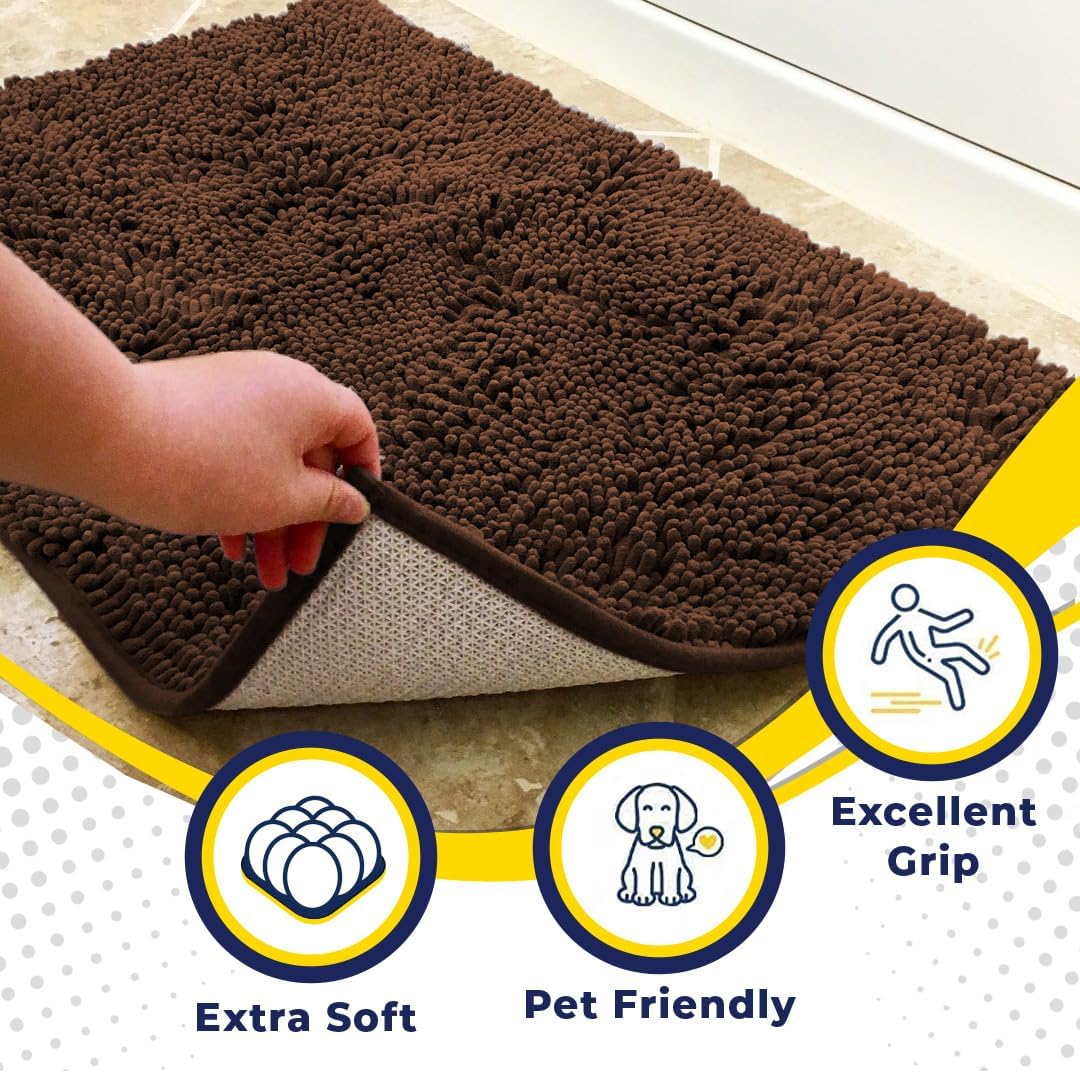 Muddy Mat® Shown on TV – Super Absorbent Microfiber Dog Door Mat for Muddy Paws, Non-Slip Washable Pet Rug, Quick Dry Chenille Entryway Carpet, Machine Washable Indoor Outdoor mat, Brown 35"x24"