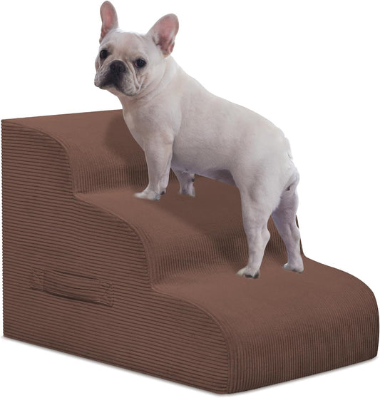Dog Steps for Small Dogs, 3-Step Pet Ramp Stairs for High Beds and Sofa, Non-Slip Pet Stairs for Small Dogs and Cats, Removable and Easy to Clean Cover, Coffee