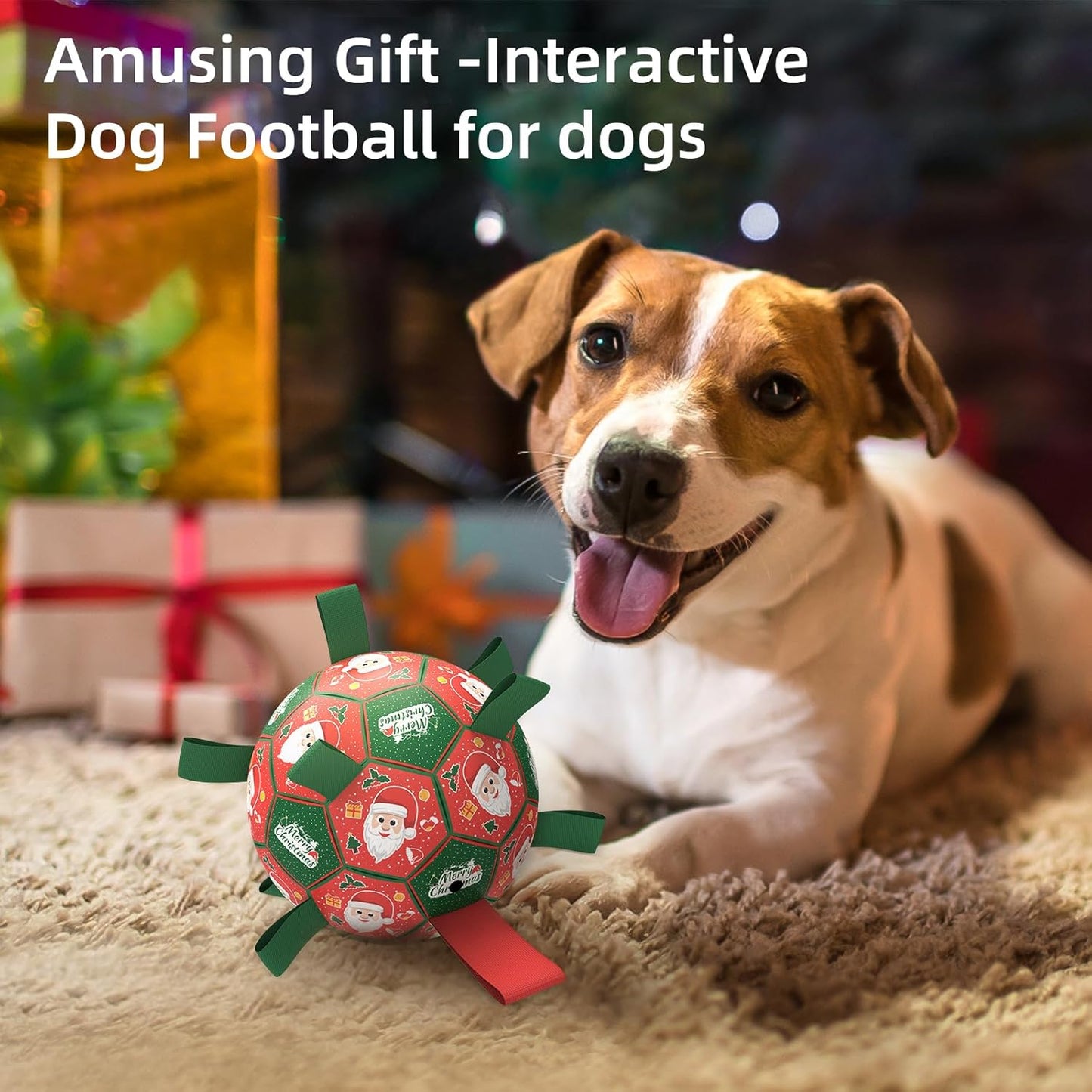 QDAN Christmas Dog Toys: Soccer Ball with Straps for Outdoor Play, Tug of War, Puppy Gifts - Durable 8-Inch Balls for Medium Large Dogs