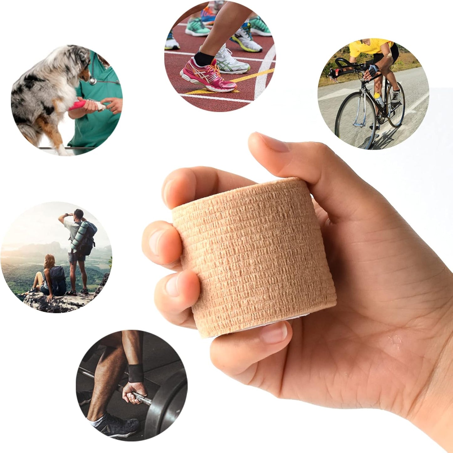 9 Pack 2" x 5 Yards Self Adhesive Bandage Wrap Self Stick Wrap for Ankle, Wrist, Finger, Sports, Breathable Cohesive Vet Tape for Pets (Skin Color)