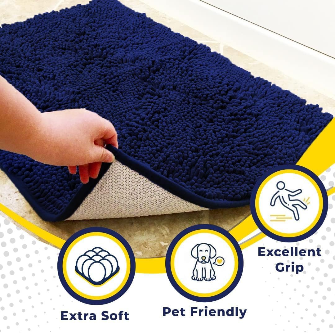 Muddy Mat® Shown on TV – Super Absorbent Door Mat Indoor, Microfiber Quick Dry Chenille Entryway Rug, Non-Slip Front Door Mat, Indoor Mats for Entryway, Machine Washable Pet Rug, Navy Blue 36"x60"