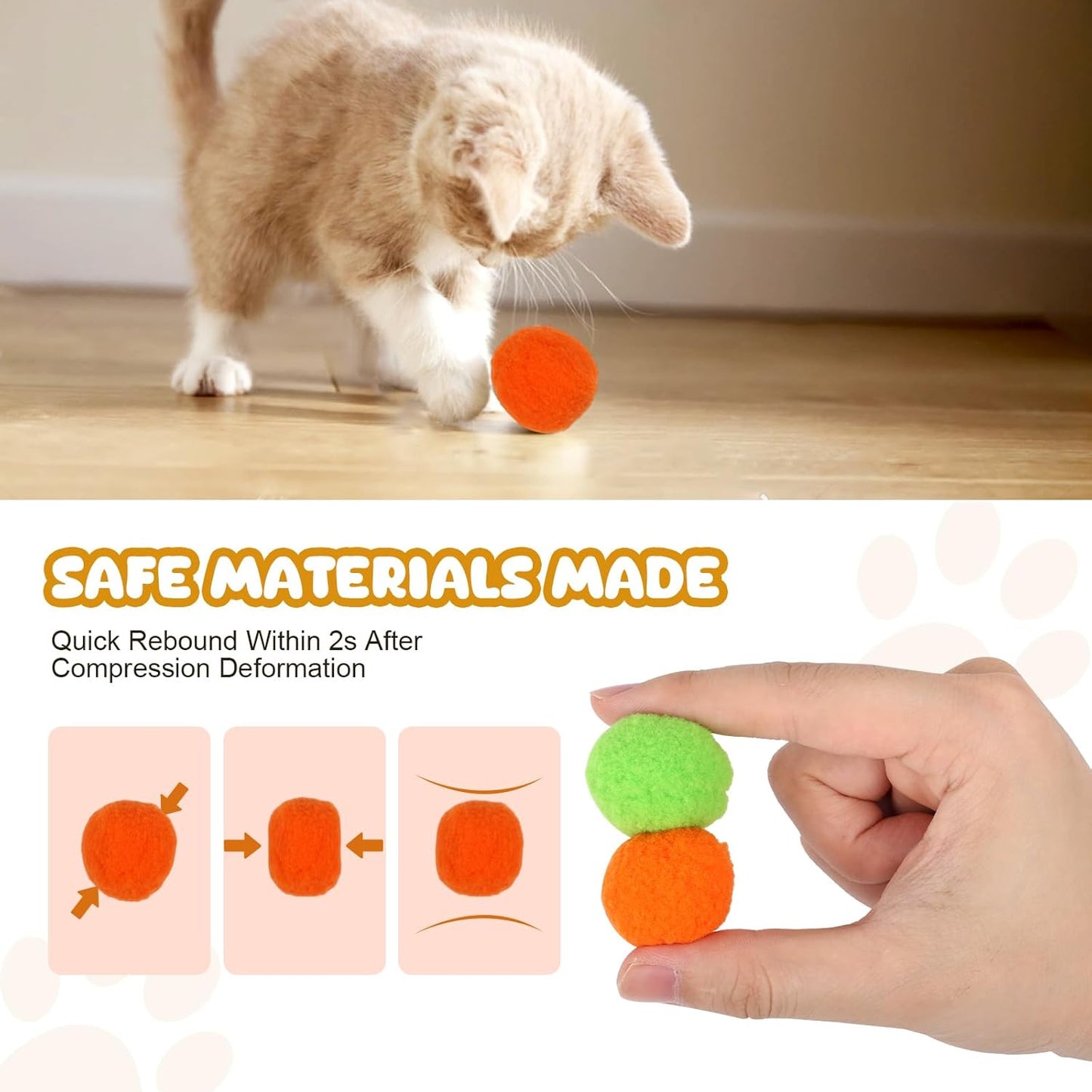 100Pcs Cat Toys Pom Pom Balls with 2 Launchers Set, Interactive Cat Toy Stuff for Indoor Both Adult & Kitten Toys