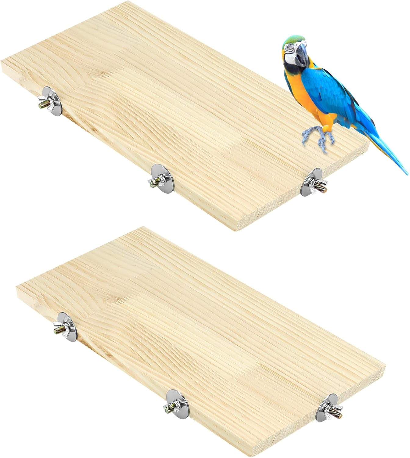 QWORK 13.6" x 7.9" Natural Wood Rectangle Stand for Bird Cages Suitable for Parakeets, Cockatiels, and Small Animals Easy Install with Stainless Steel Hardware 2 Pcs