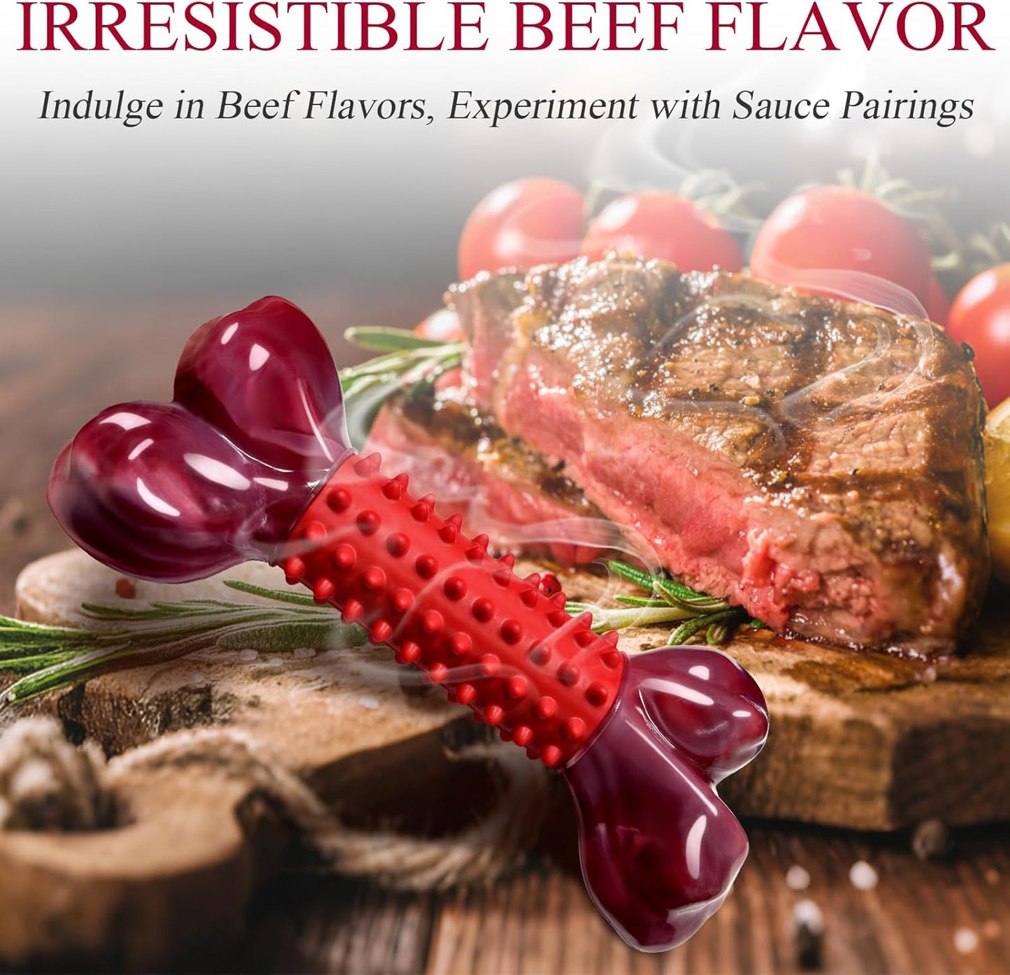 Apasiri Tough Dog Toys for Aggressive Chewers Large Breed, 2-Pack Dogs Chew Toys for Large Medium Dogs, Nylon and Rubber Dog-Bones for Teething Chew, Beef Flavor, for Doggo 20-75 lbs