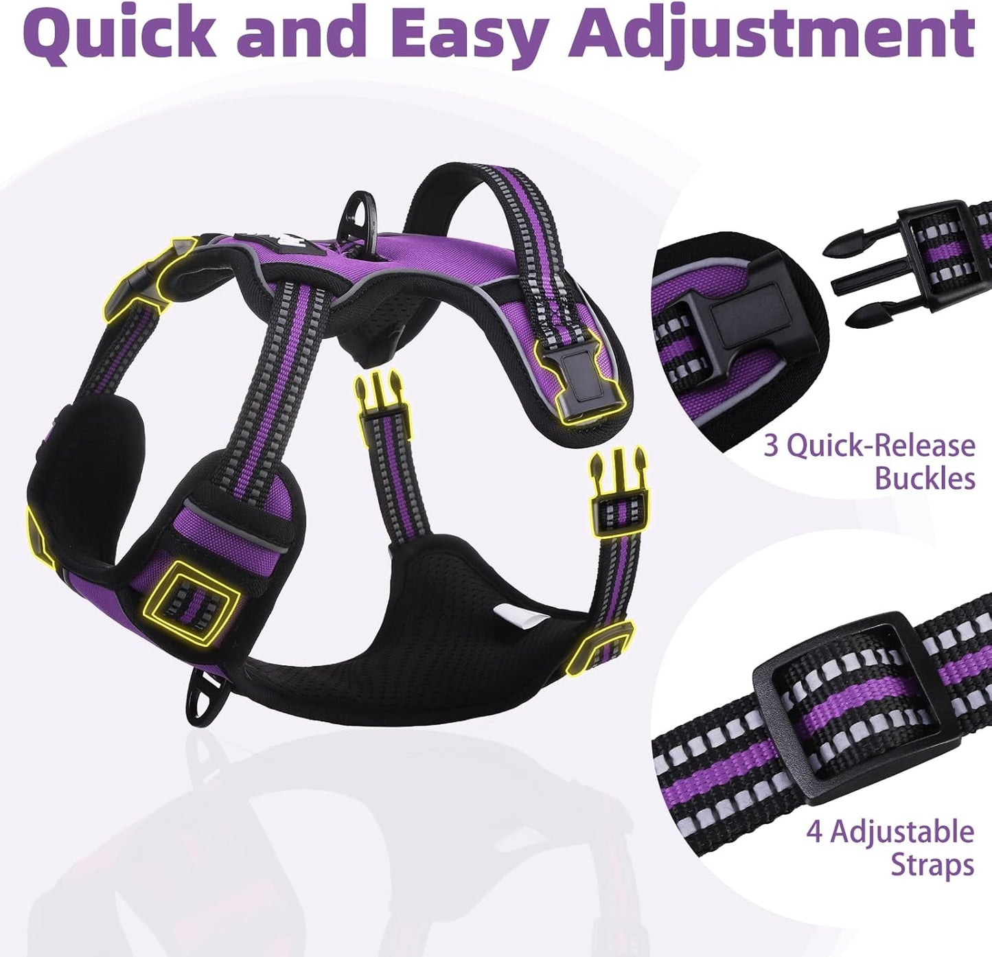 PUPTECK No Pull Dog Harness Small Sized, Adjustable Reflective Dog Harness with Handle Easy Control, Comfortable Soft Padded Pet Vest Harness for Small Dogs, Solid Purple S