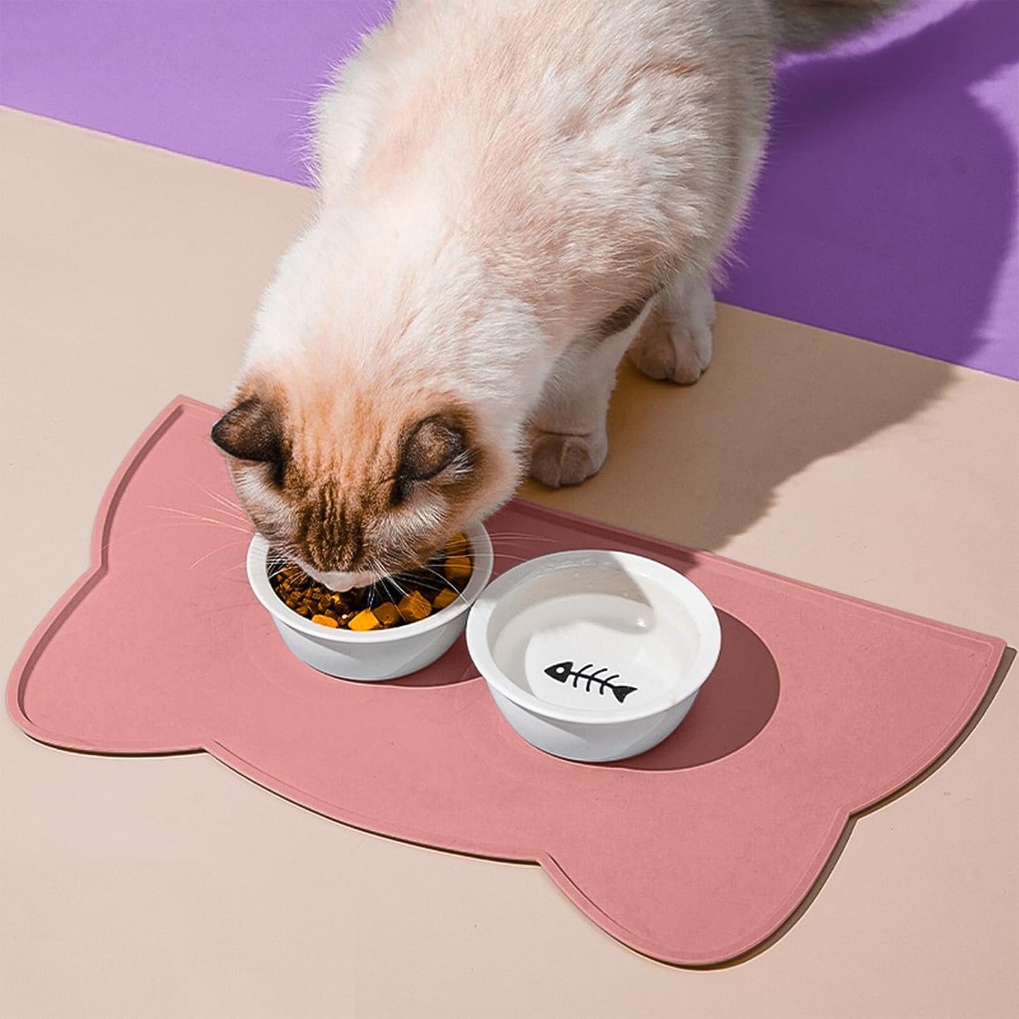 Cat Food Mat, Silicone Pet Feeding Mat for Floor Non-Slip Waterproof Dog Water Bowl Tray Cushion (17" x 10", Coral Pink)