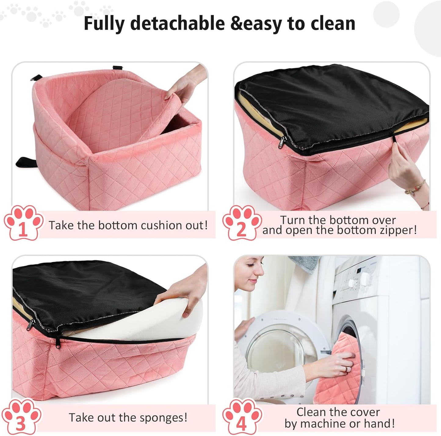 Dog Car Seat for Small Medium Dogs,Detachable Washable Dog Booster Seat Under 30lbs, Pet Car Seats Travel Bed with Storage Pockets and Safety Belt(Pink)